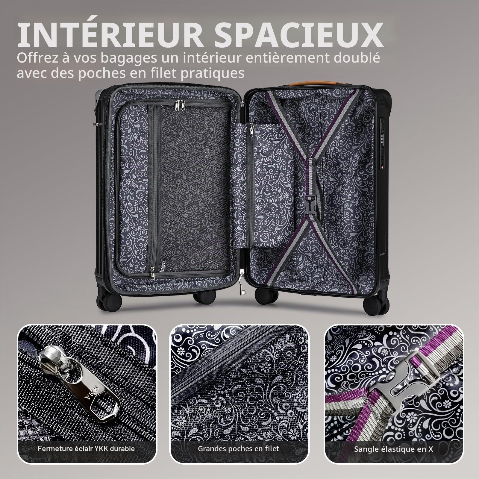 Joyway Set de 5 Valises, Ensemble Bagages Rigide en ABS+PP, Capacité Extensible 25%, avec Porte-Gobelets, Roues Antiglisse à 360° y Serrure TSA Idéal pour Les Familles ou Les Longs Trajets
