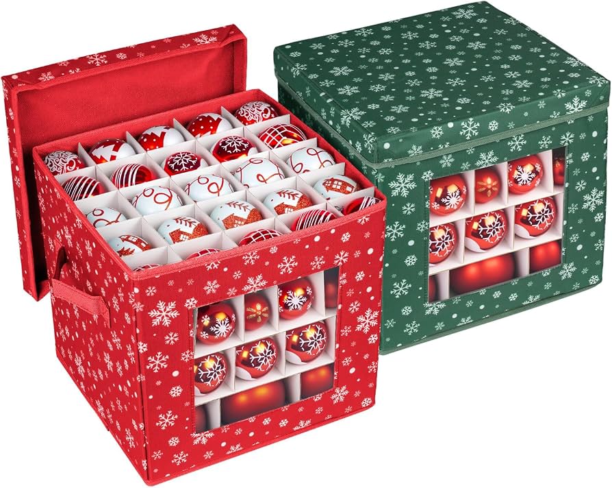 Anstore Aufbewahrungsbox Kombinationsmodell für Weihnachtskugeln, Sortierbox für Christbaumkugeln Weihnachtsschmuck mit Unterteiler Rote und Grüne, Jeder fasst 83 Weihnachtskugeln Garten