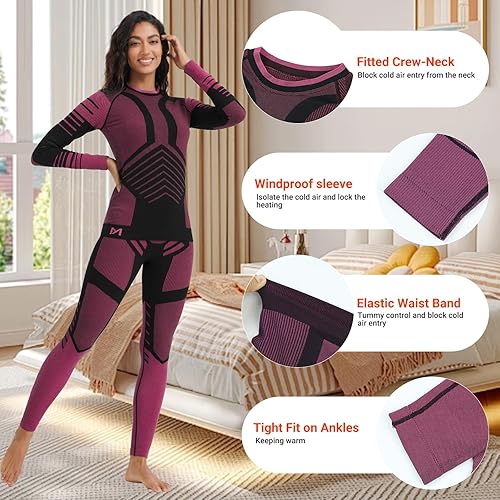 Miniatura 3 de MEETWEE - Ropa interior térmica para mujer, conjunto de primera capa de compresión para invierno, pantalones largos forrados de forro polar, para