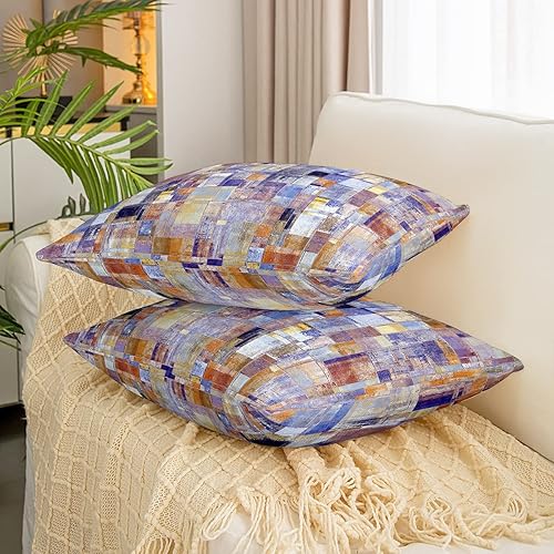 Miniatura 3 de Erosebridal Juego de 2 fundas de almohada abstractas de color morado de 20 x 20 pulgadas, fundas de almohada con diseño de arco iris estilo grunge,