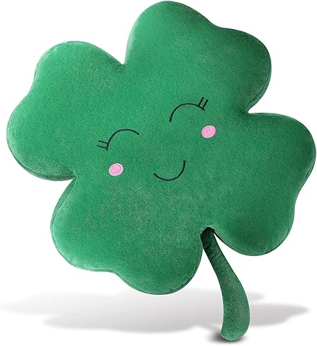 Peluche suave del día de San Patricio con trébol de cuatro hojas, juguete de peluche de 18 pulgadas, adorable y adorable decoración de silla de