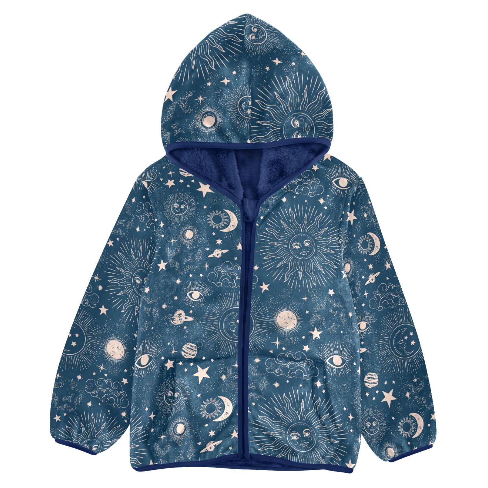JHKKU Boys Warm Outerwear Zip Up Hoodie Sun Moon Cosmos Astrology Coat Cardigan Soft Fuzzy Fleece Jacket with Pocket
