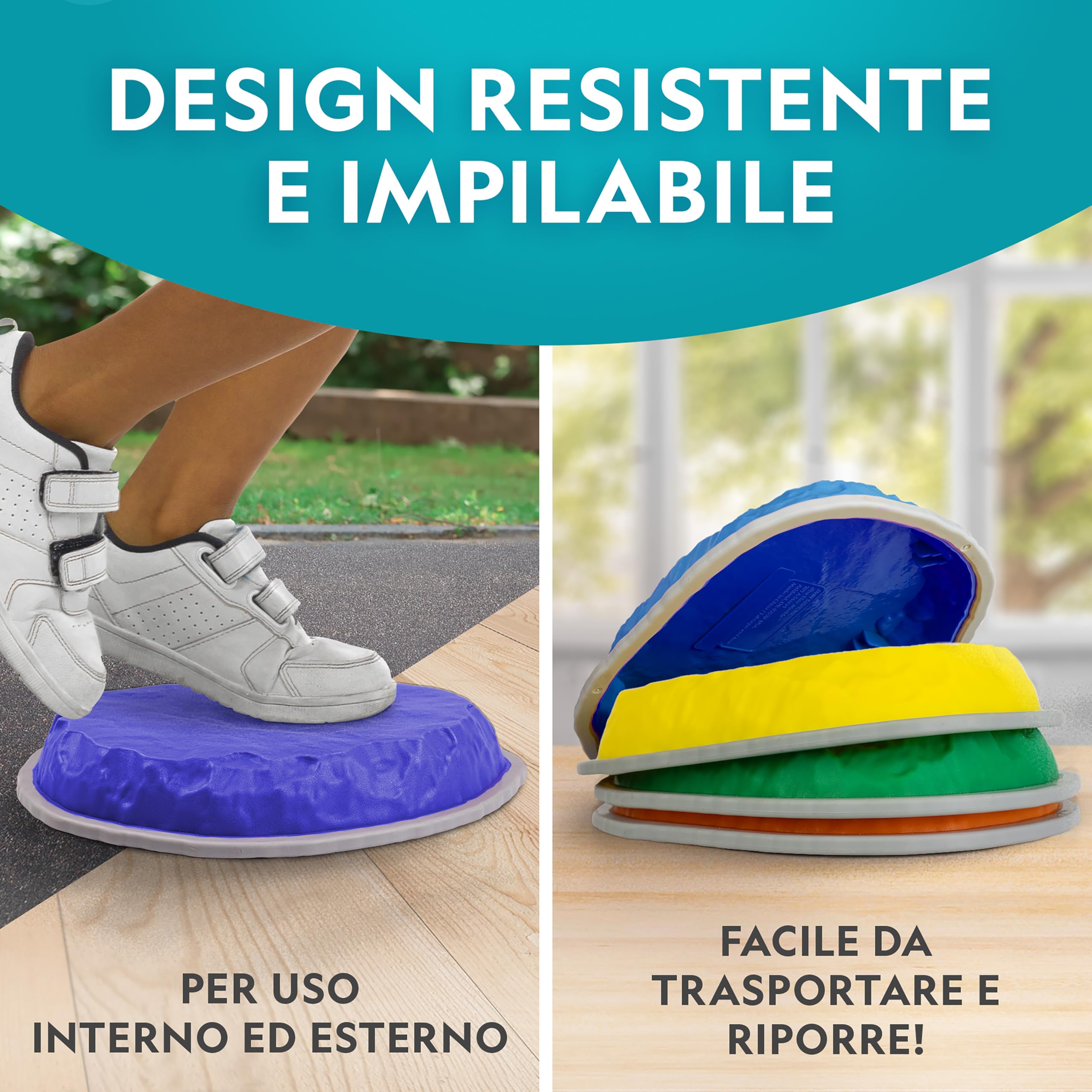 National Geographic Kids Jumbo Pietre Di Equilibrio – 12 Pietre Antiscivolo in 3 Altezze con Dado in Schiuma & Carte Play & Learn, Percorso a Ostacoli per Interni & Esterni per Bambini 3+