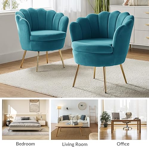 Miniatura 58 de HULALA HOME Moderno sofá biplaza de terciopelo con respaldo en forma de flor, cómodo sofá tapizado de 2 plazas con patas de metal dorado, sofá