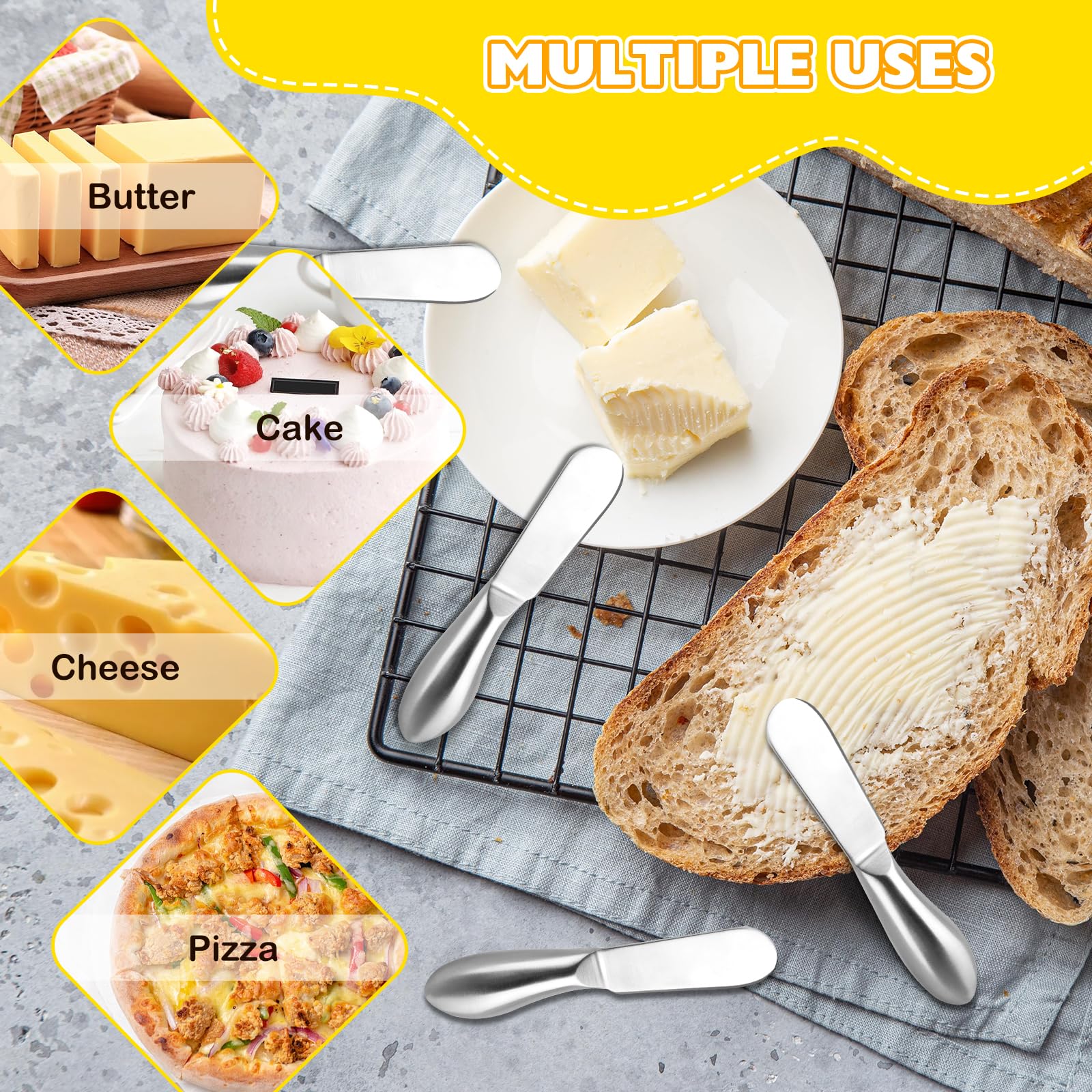 Juego de Cuchillos Esparcidor, 4 Piezas Cuchillo de Mantequilla, Cortador Mantequilla Acero Inoxidable, Esparcidor Mantequilla, Cuchillos de Mantequilla para Mantequilla, Queso, Mermelada 13.3cm