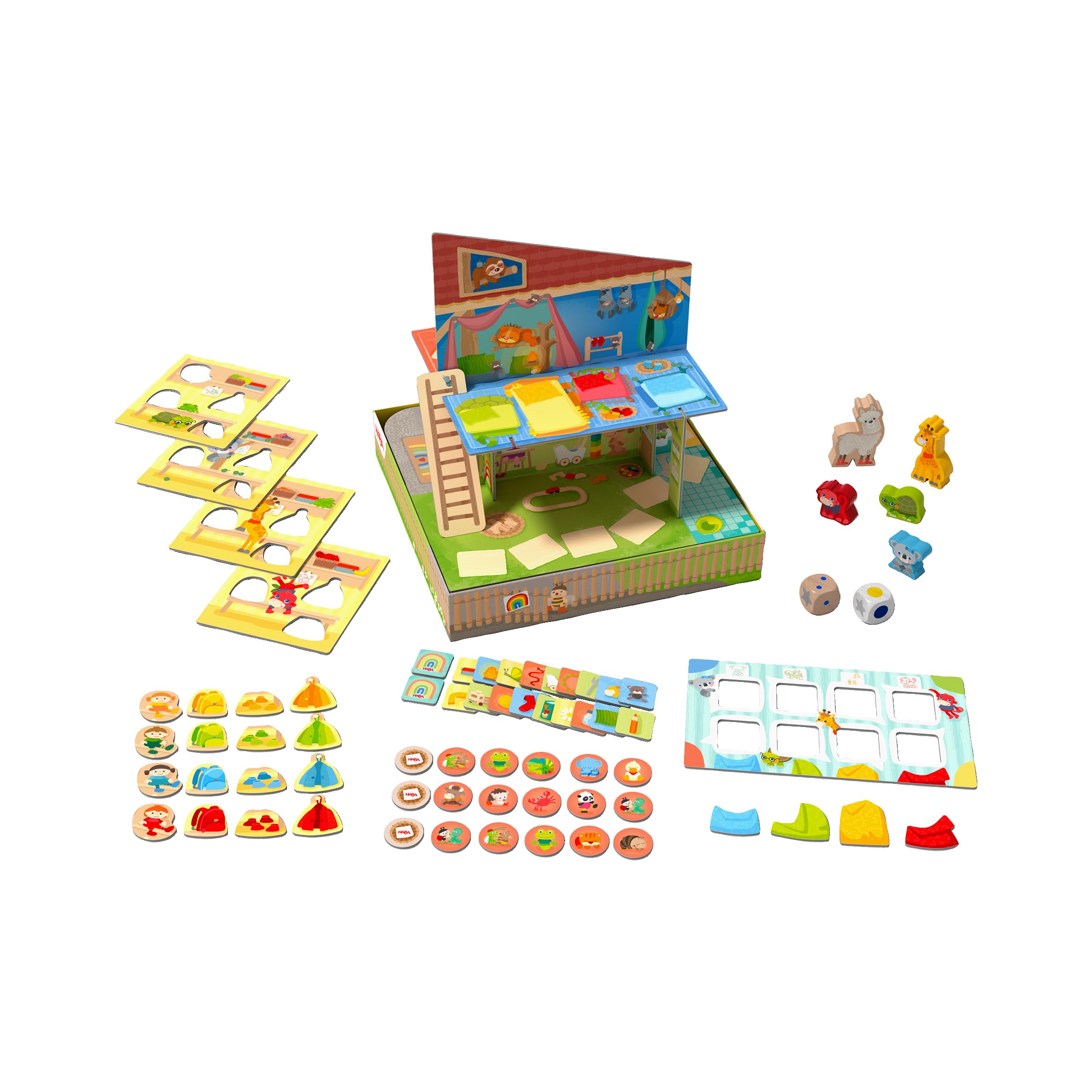 HABA Im Kindergarten Spielesammlung - 10 Abwechslungsreiche Spielideen - Großes 3D-Spielhaus mit 5 Holzfiguren - Ab 2 Jahren - Artikelnummer 2011718001