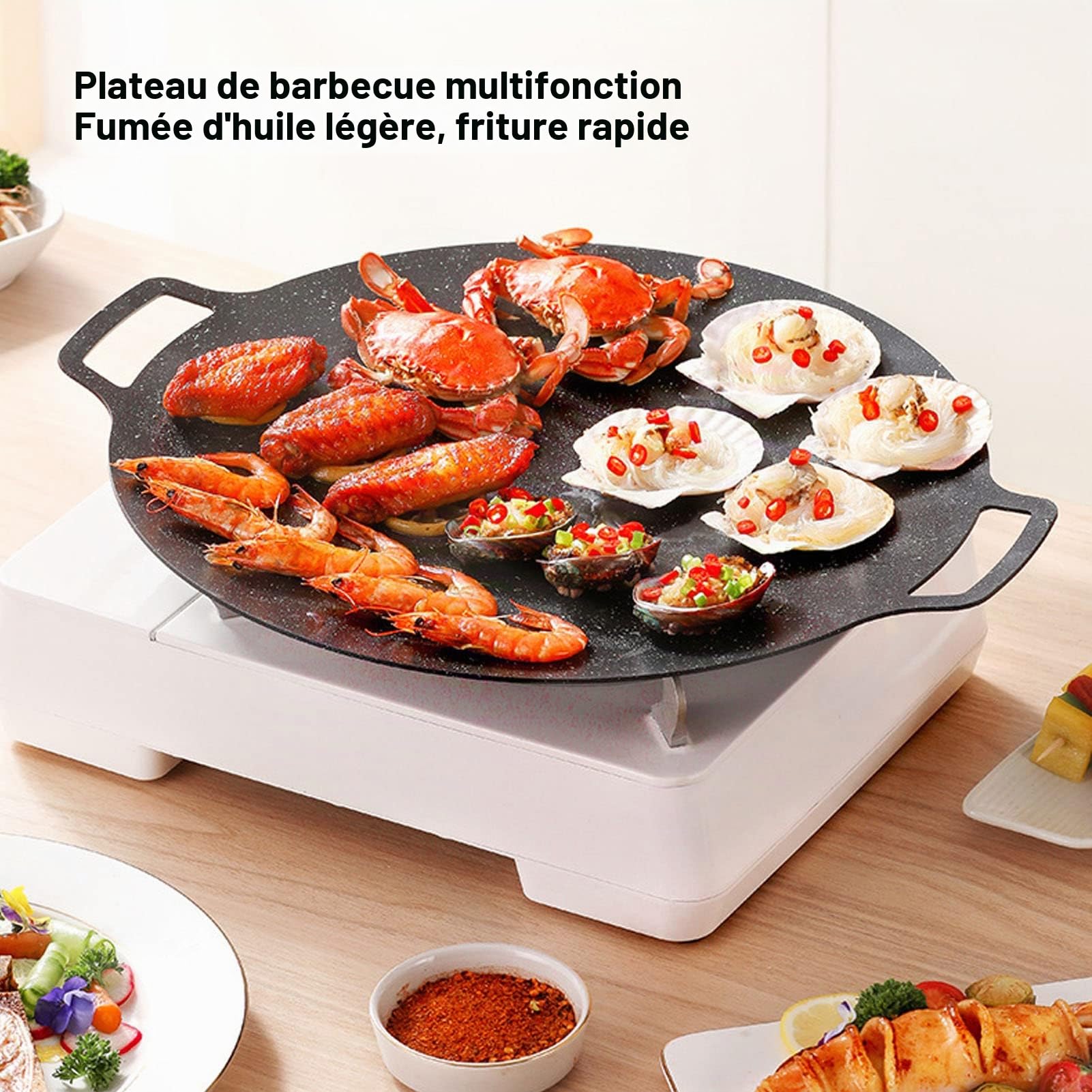 Poêle à Griller Coréenne, Poêle à Griller Ronde Antiadhésive pour Barbecue Coréen, Plaque à Griller Ronde avec Poignée, Plaque de Cuisson Multifonctionnelle (Universal Model 33cm)