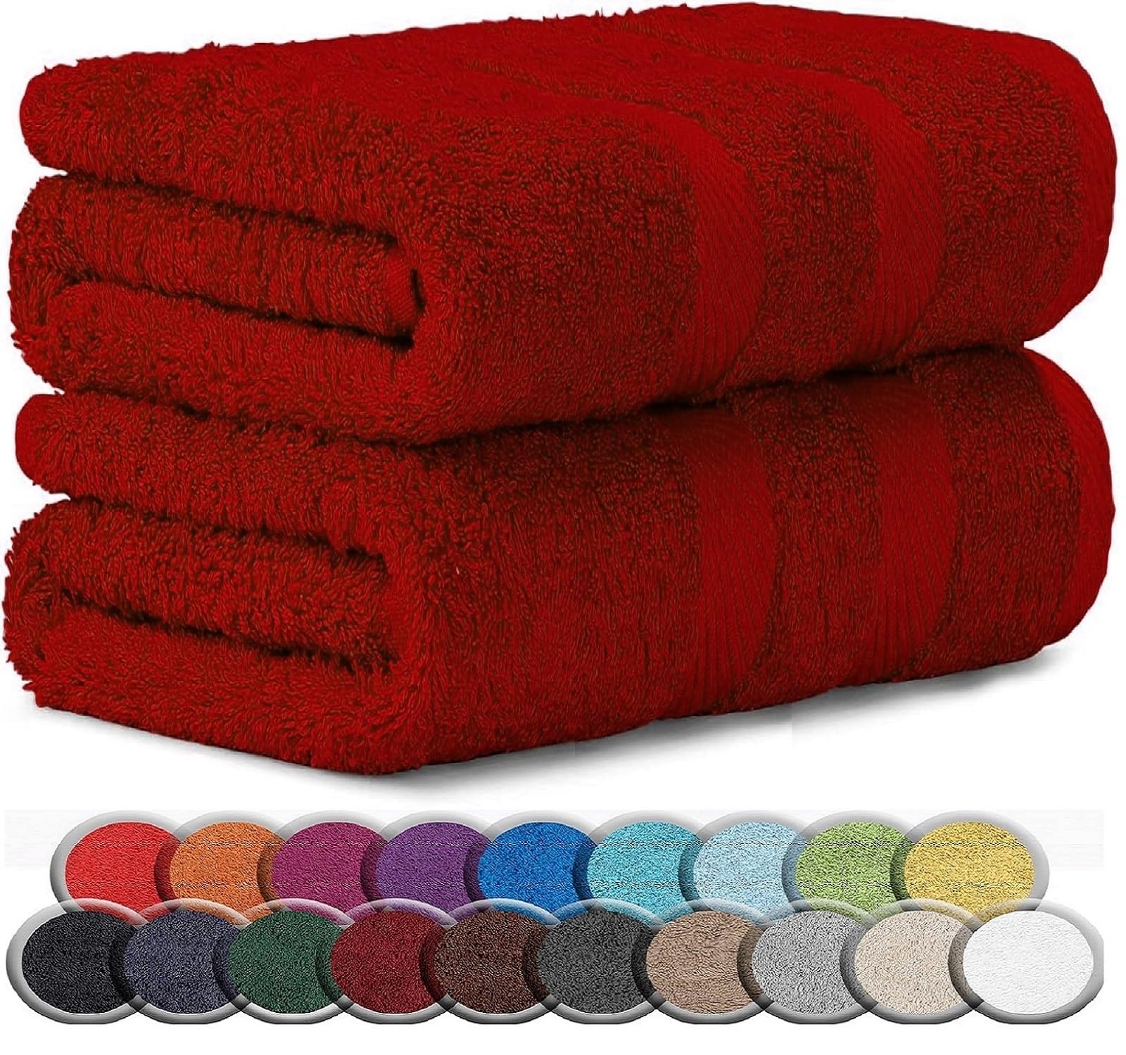 LoomTrove Pack of 2 Extra Large Jumbo Bath Sheets 100 x 200 cm 100% Egyptian Combed Cotton XL Towels Quick Dry Big Bath Sheet Super Soft Hotel Quality Towels Set (Red) - Image 3