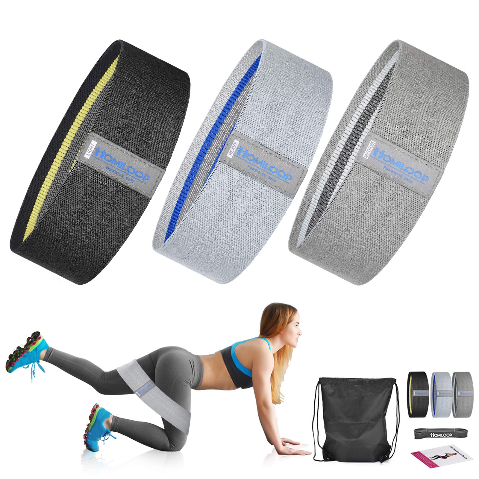 HOMILOOP Resistance Bands,Non Slip Exercise Bands Set for Legs/Butt/Core Training,Set of 3 Elastic Fabric Workout Bands of Home Gym Accessories,Cloth Straps Kit for Men Women,Booty Shaping Equipment