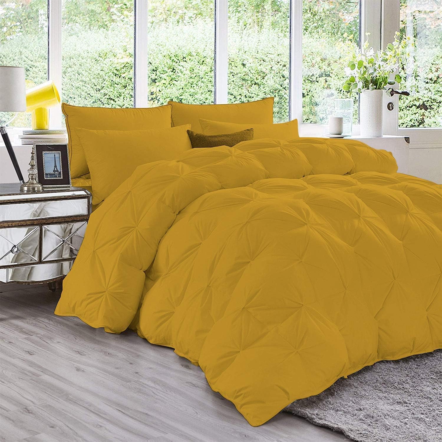 5pcs Cotton Pinch Pleated Comforter Size Palatial King 120x98 All Season 500 GSM 600 TC Solid Royal Blue Comforter