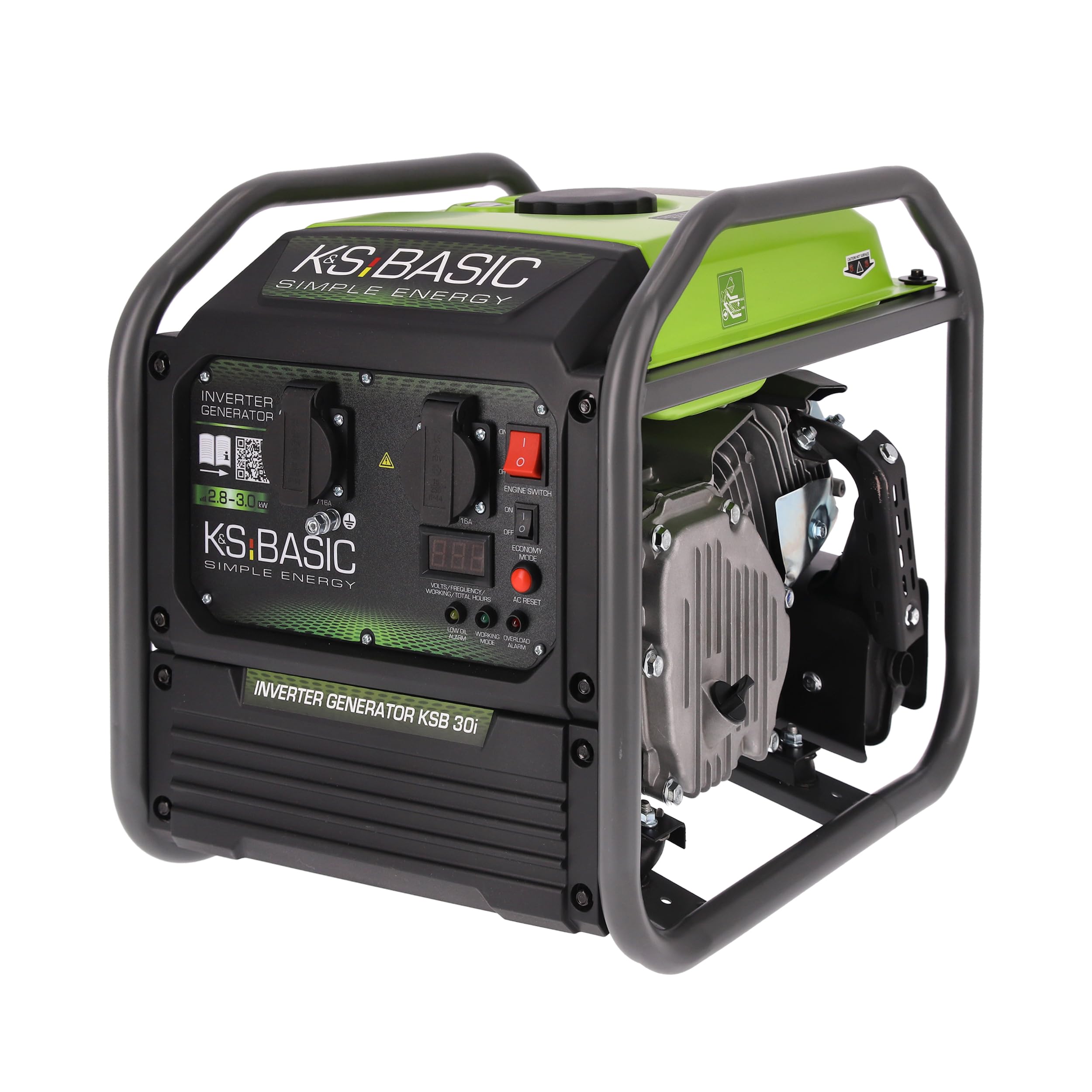 K&S BASIC 30i Generador inversor 2800 W, 3000 W máximo, grupo electrógeno compacto de gasolina, onda sinusoidal pura, generador con modo Eco, para el hogar, camping y trabajos de taller, EURO 5.