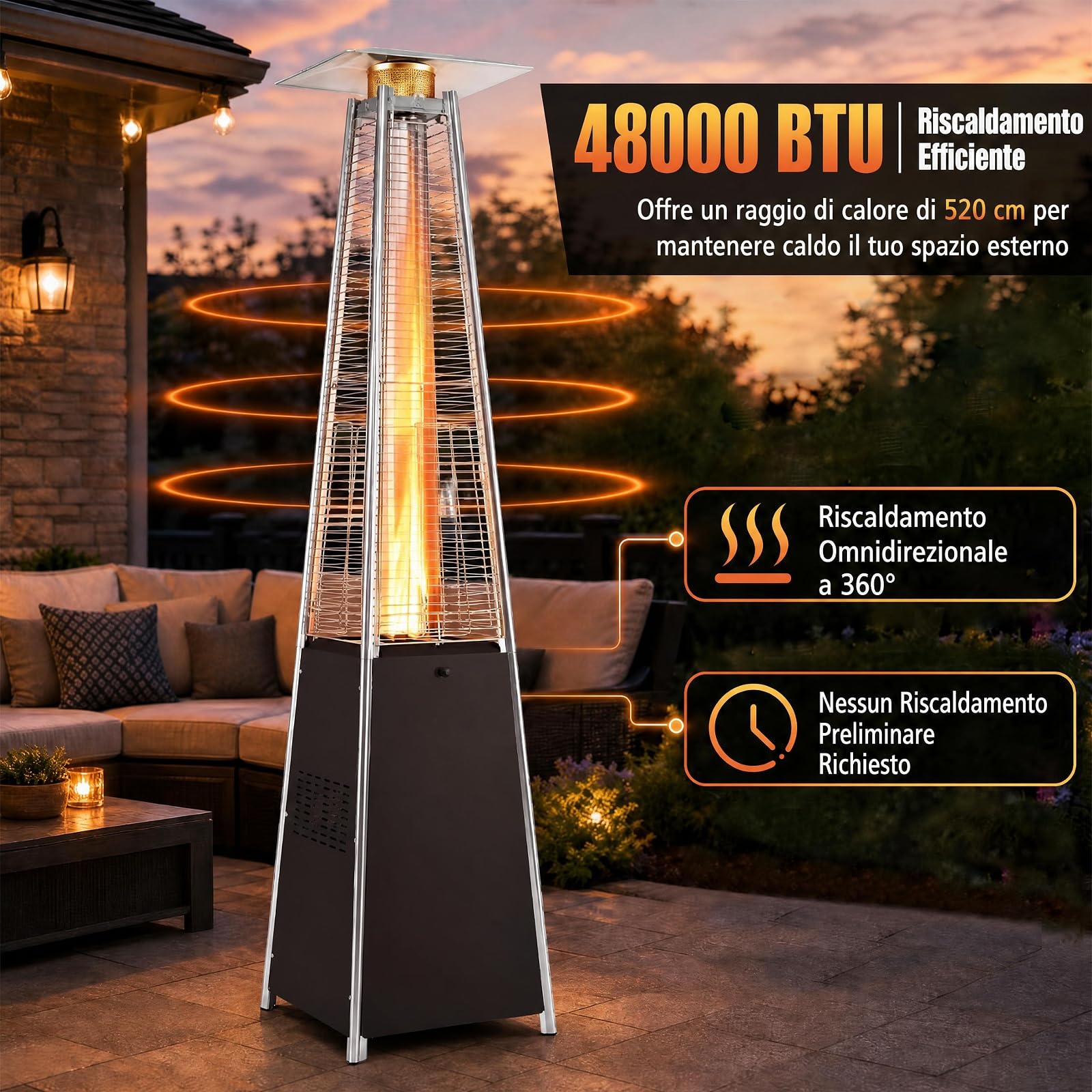 COSTWAY Stufa a Gas da Esterno a Piramide da 48.000 BTU con Copertura, 2
