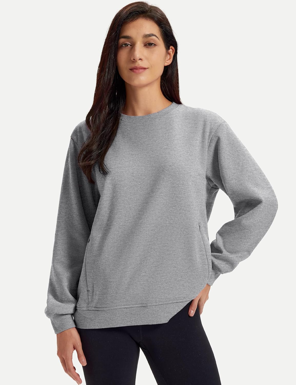MAGCOMSEN Women's Sweatshirts Fleece Lined Pullover Crewneck Cotton Casual Winter Warm Tops with Zip Pockets - Image 4