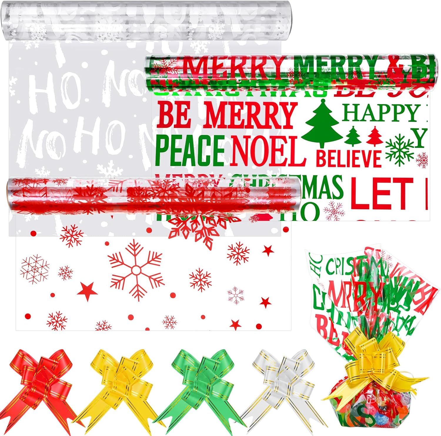 Yeaqee 3 Christmas Cellophane Wrap Roll 100 ft Long x 16