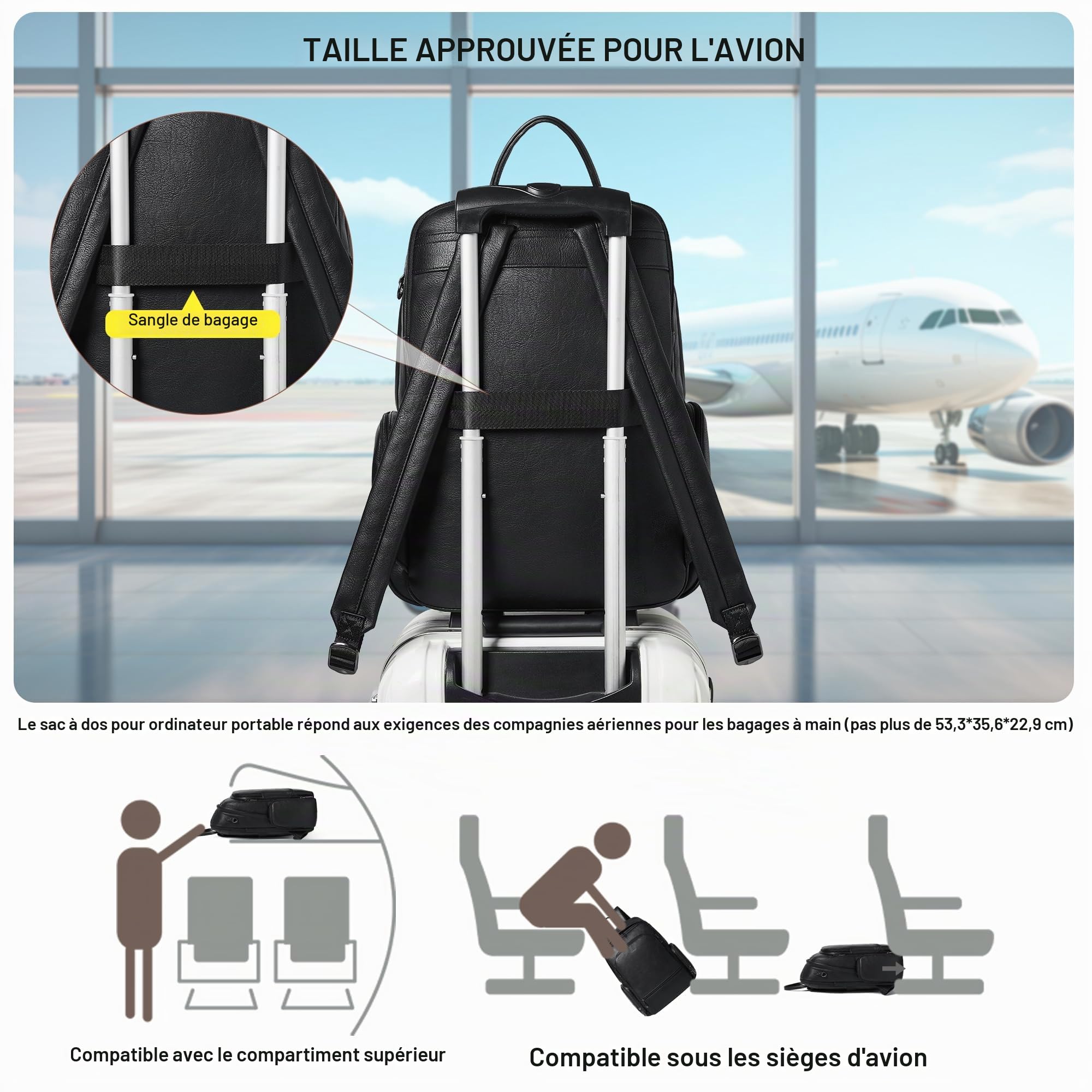 Sac à dos en cuir pour femme, sac à dos pour ordinateur portable de 15,6", sac à dos élégant, sac à dos pour le travail, les voyages, l'université