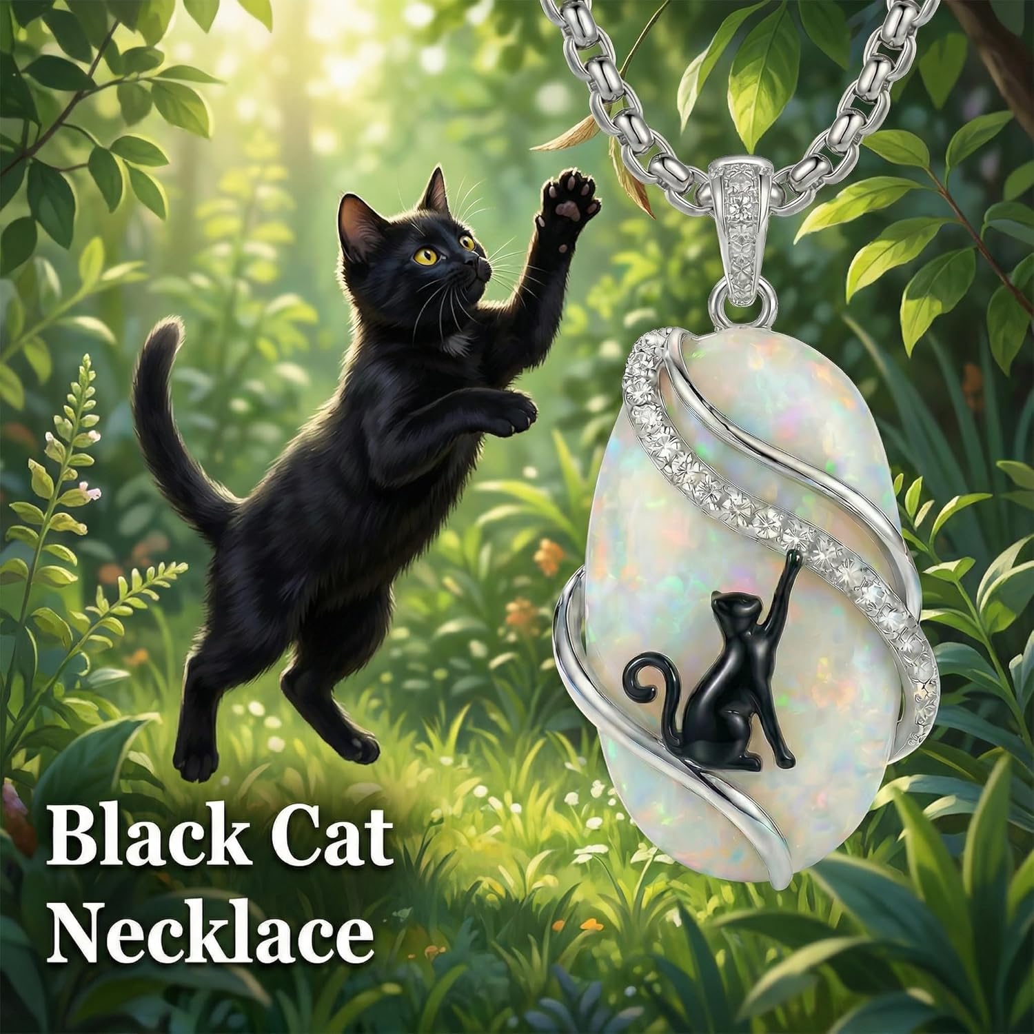 ONEFINITY Butterfly/Dragonfly/Hummingbird/Bee/Black Cat Necklace Opal Necklace Animal Jewelry Gifts for Women Men