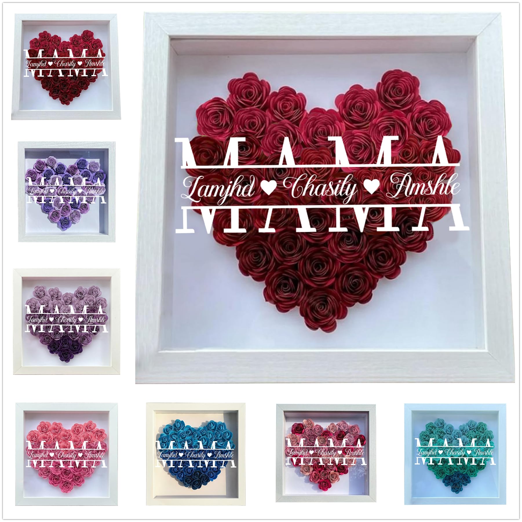 Personalized Mom We Love You Flower Shadow Box with Names Custom Mom Monogram Heart Shadow Box Frame Mothers Day Customized Gift for Mom Grandma's Wife from Daughter Son Husband