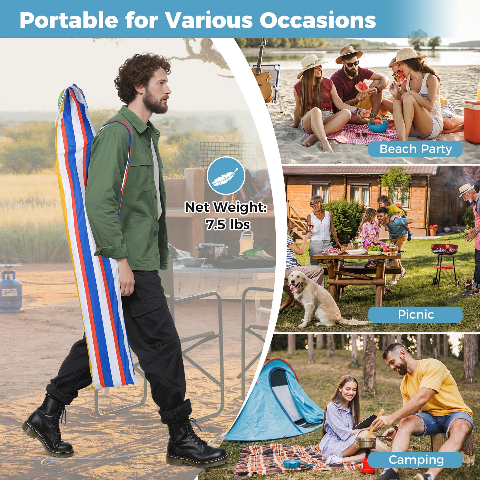 GYMAX Plegable Tiendas de Playa 2x2 m, Sombrilla Playa Grande con Protección Solar, Carpa Portátil para Camping y Picnic