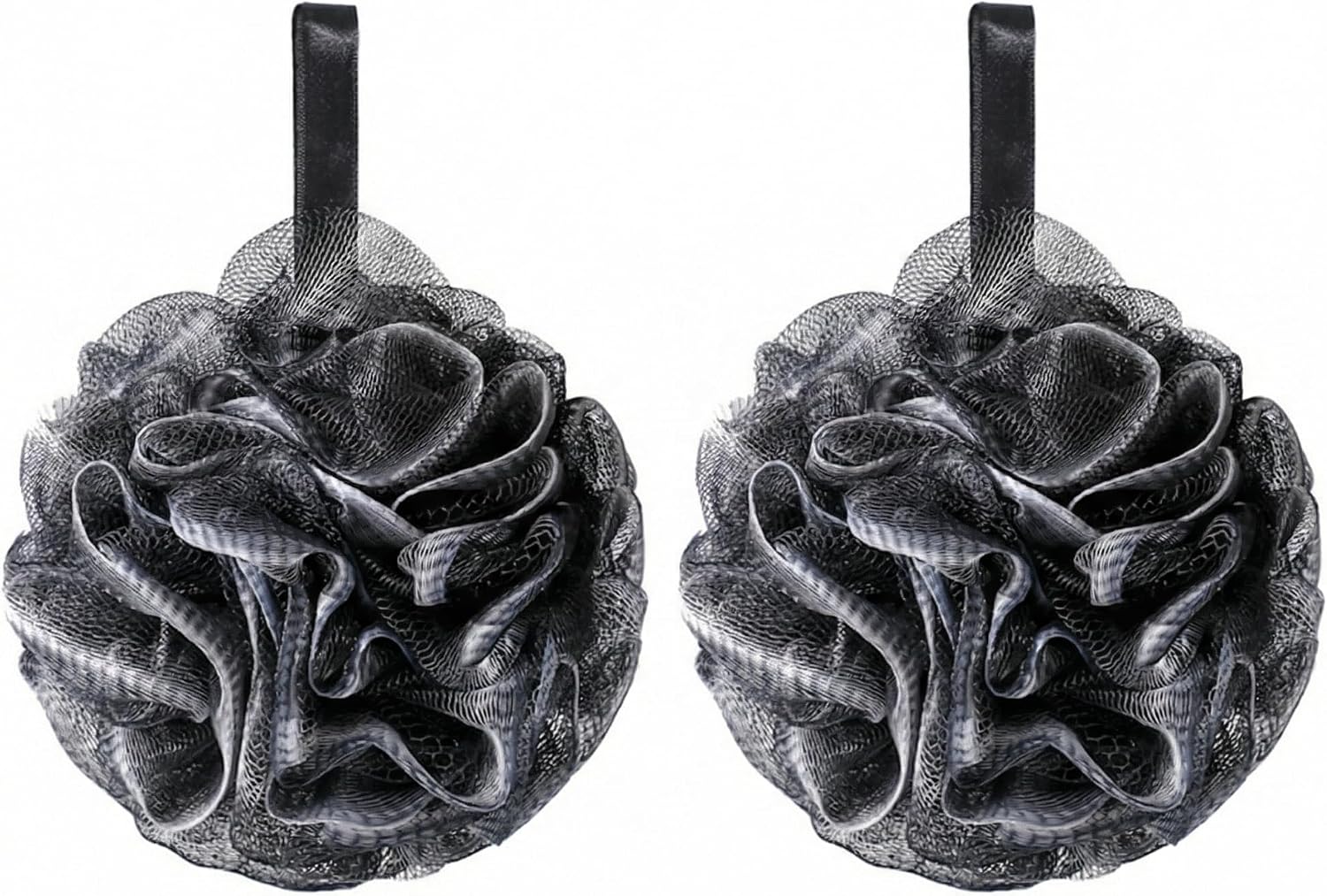 Bath Sponge, 2 Pack 60g Large Black Bath Ball Soft Eco-Friendly PE Mesh Giant Loofah Scrubber, Exfoliating Shower Pouf Ball Wash for Men and Adults Daily Body Skin Care Lathering Cleansing