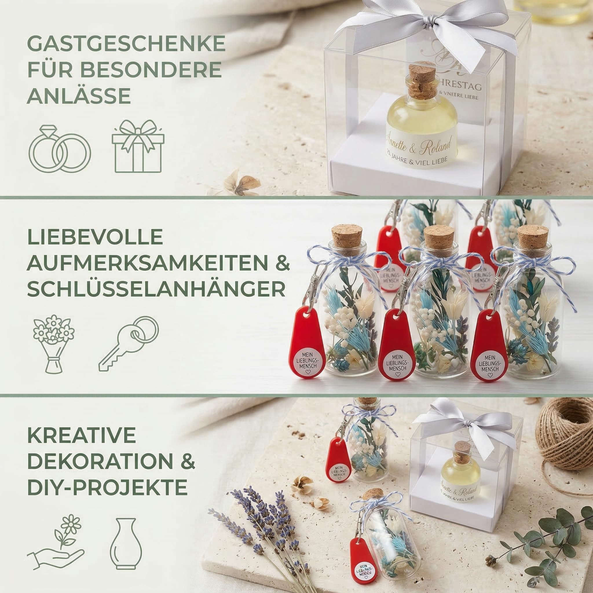 72 Glasflaschen 50ml mit Korken – Kleine Flaschen zum Befüllen klar & leer – Likörflaschen Glasfläschchen Mini 50 ml für Deko Gastgeschenke DIY Hochzeit