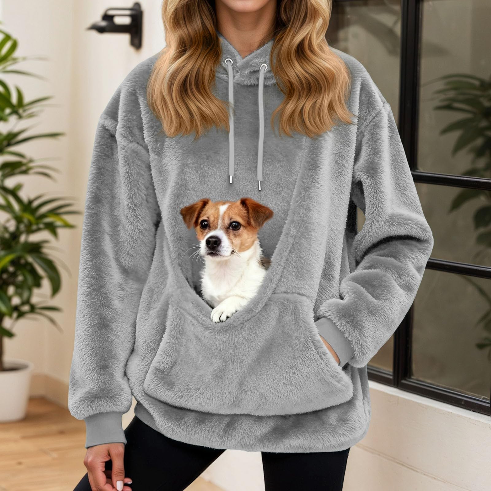 Sweat a Capuche Kangourou Chien - Hiver avec Poche Kangourou Et Poche De Transport pour Animal - Veste à Capuche Douce Et Confortable Pull de Transport pour Chat et Chien