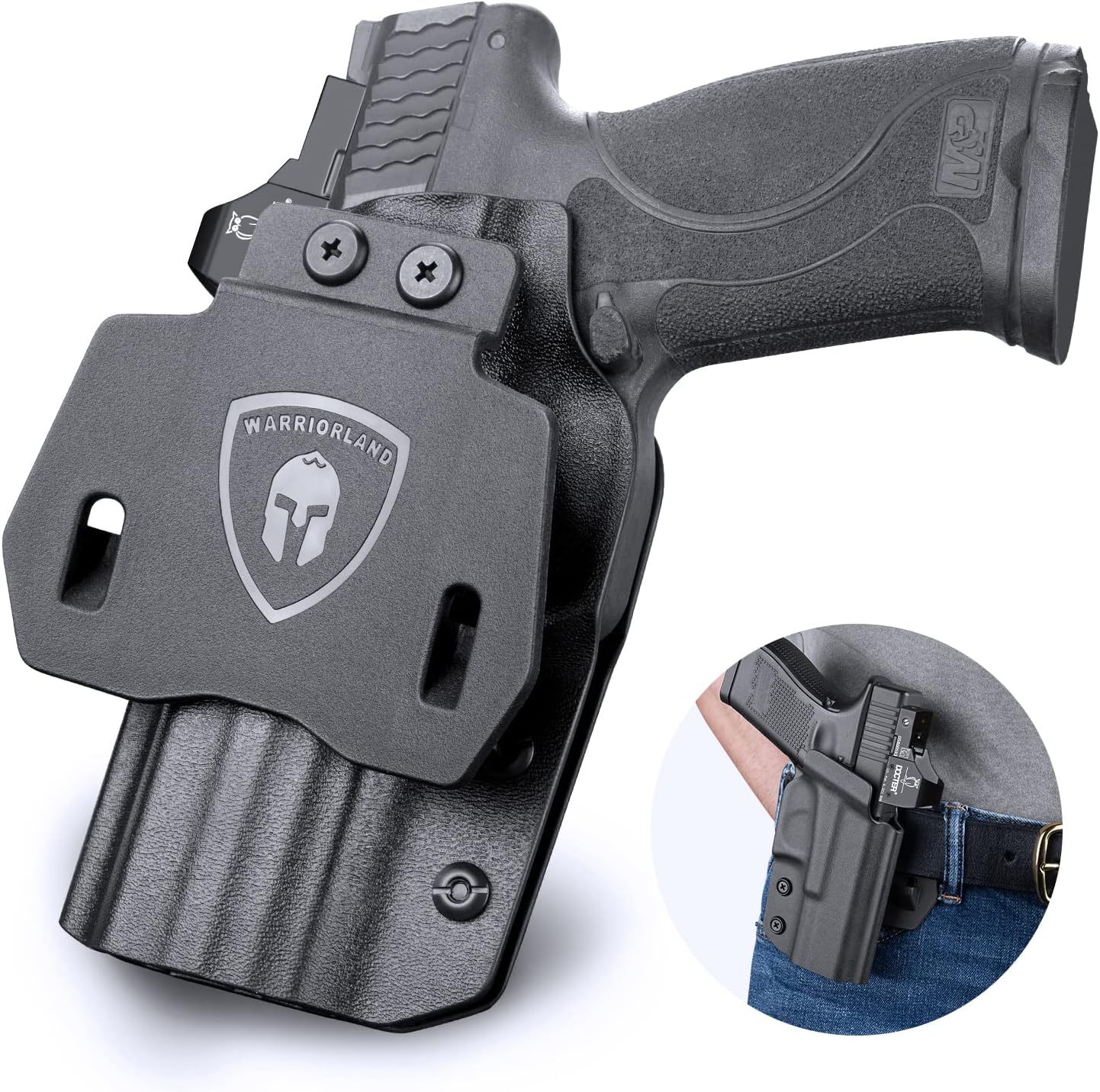 WARRIORLAND M&P M2.0 Holster OWB Kydex Made Fit: S&W M&P M2.0 9mm / .40 3.6" / 4" / 4.25" Pistol, Outside Waistband 1.75 Inch Paddle Holster, 'Posi-Click' Audible Retention Lock, Optic Ready, Right