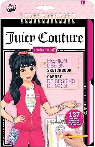 Miniatura 1 de Make It Real Juicy Couture: Cuaderno de bocetos de diseño de moda, incluye 137 calcomanías y plantillas, dibuja bocetos y crea, libro de colorear de