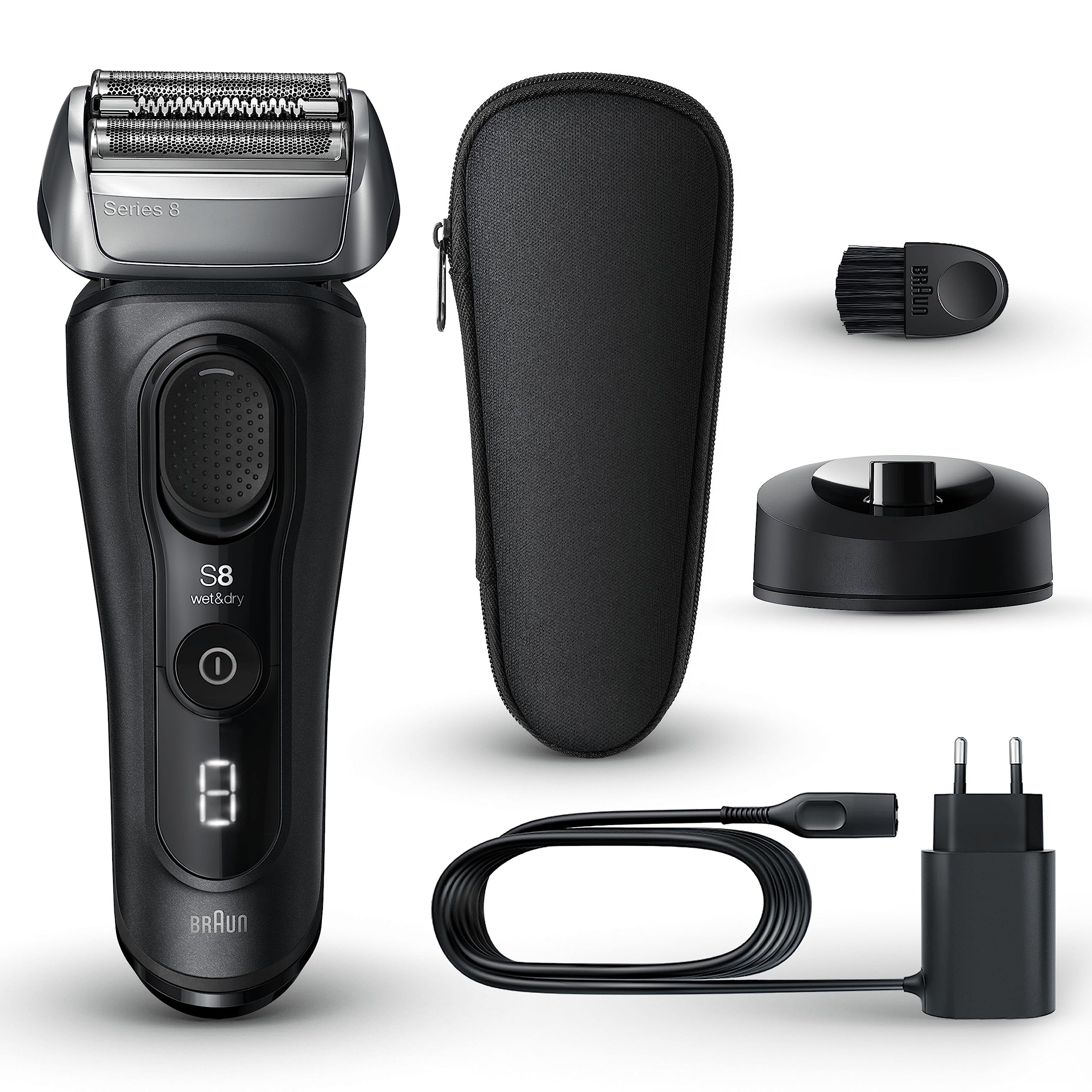 Braun Series 8 8510s Rasoir Électrique Pour Homme, 4 Éléments De Rasage, Tondeuse De Précision Intégrée, Base De Recharge, Étanche, 60 Minutes D’Autonomie, Fabriqué En Allemagne, Noir