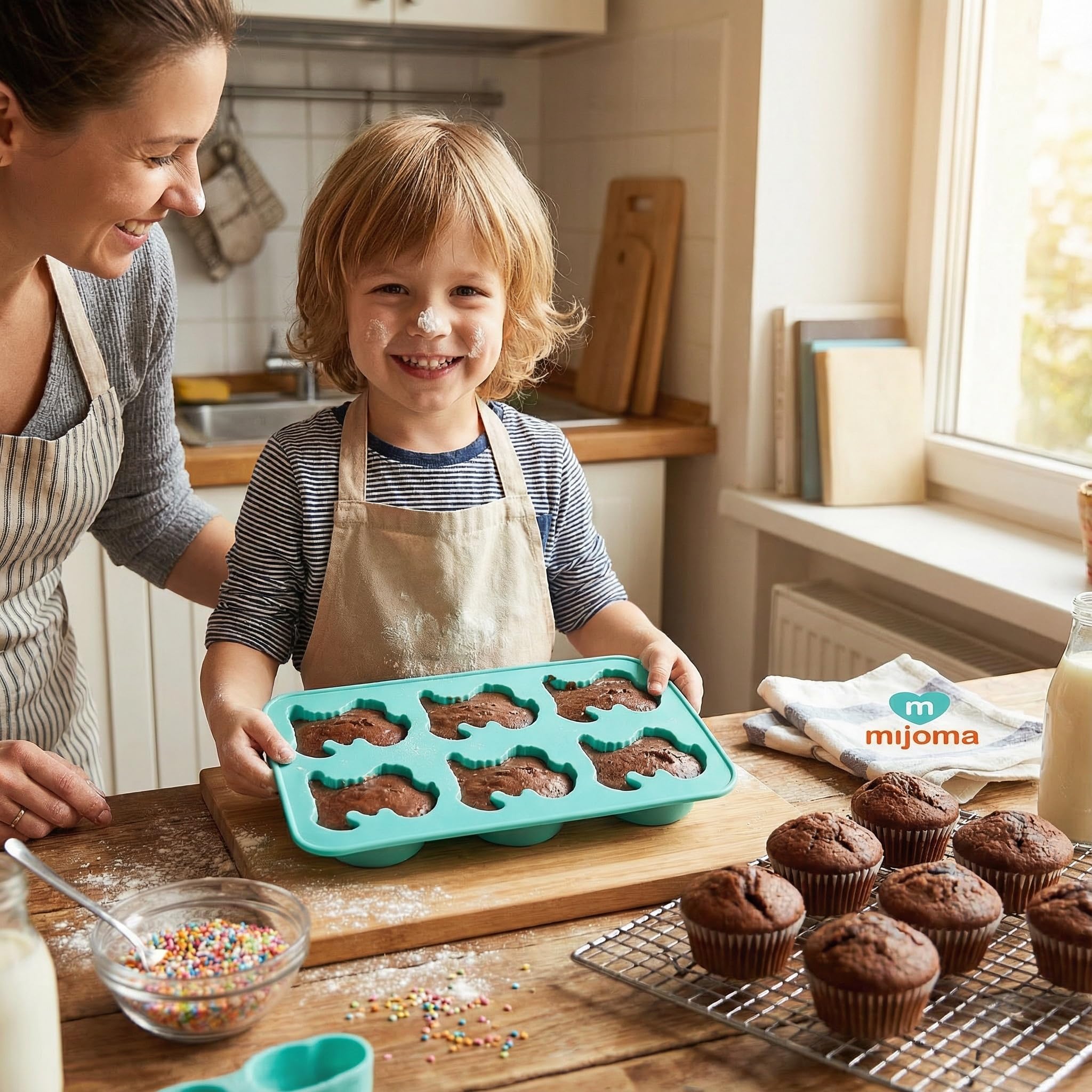 MIJOMA Forma do muffinek dla dzieci – silikonowa forma do pieczenia z motywem zwierzęcym – nie zawiera BPA i nadaje się do kontaktu z żywnością – 6 zagłębień – nadaje się do wielokrotnego użytku