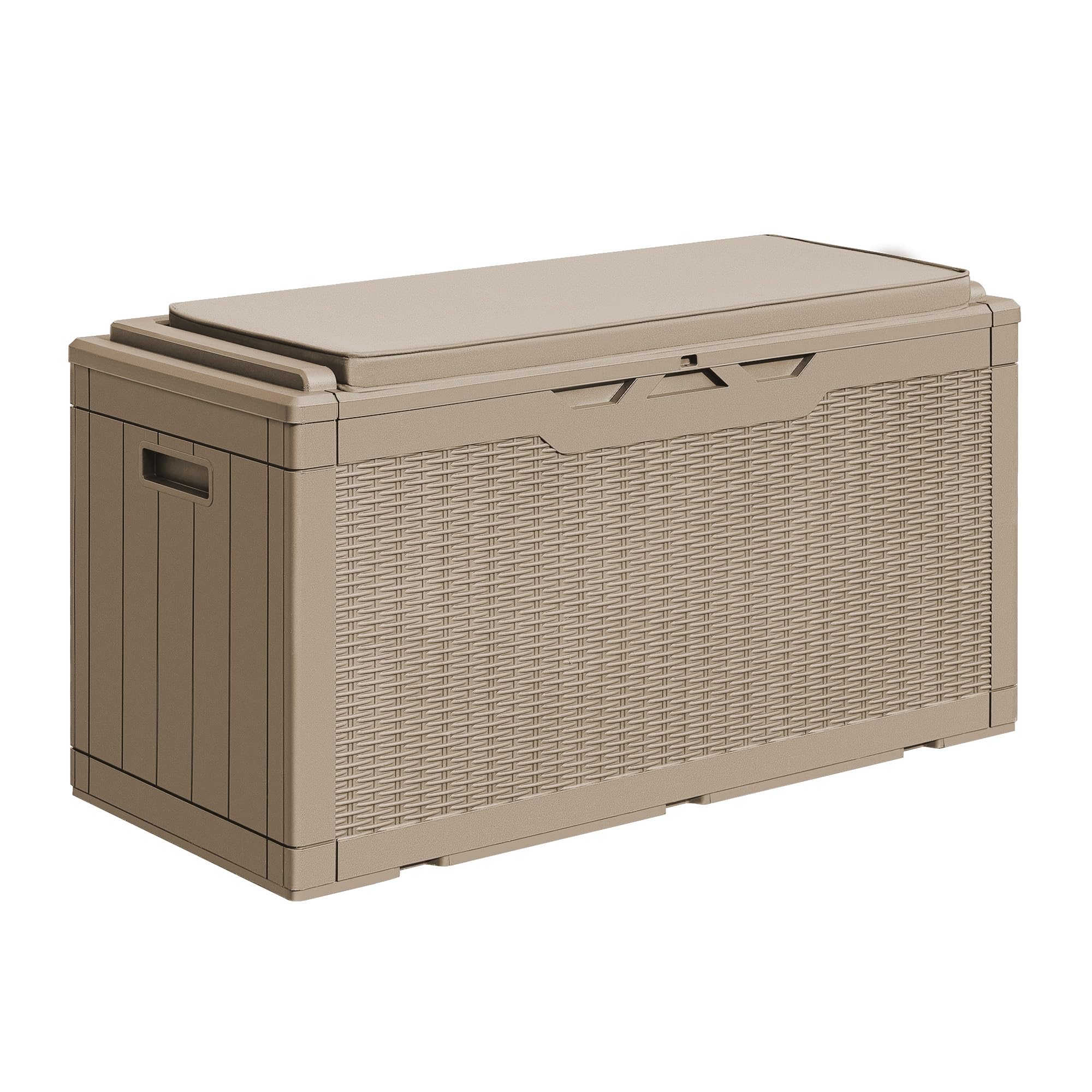 Greesum 100 Gallon Resin Deck Box Outdoor Storage with Cushion, Coffee