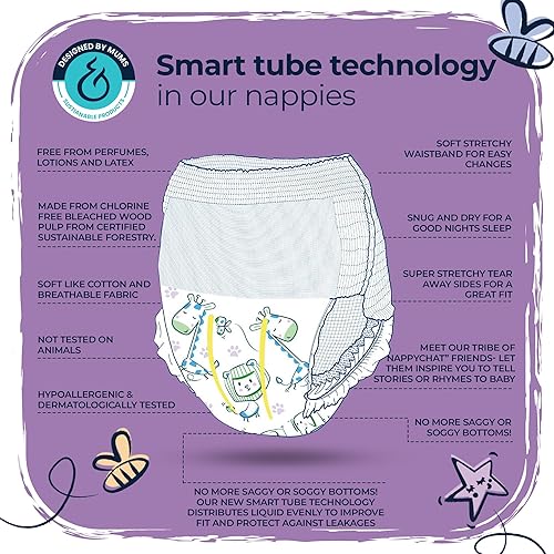 Miniatura 3 de Mum & You Nappychat - Pañales ecológicos de rendimiento premium, tamaño 3 (42 pañales), tecnología Smart Tube. Protección contra fugas. 100%