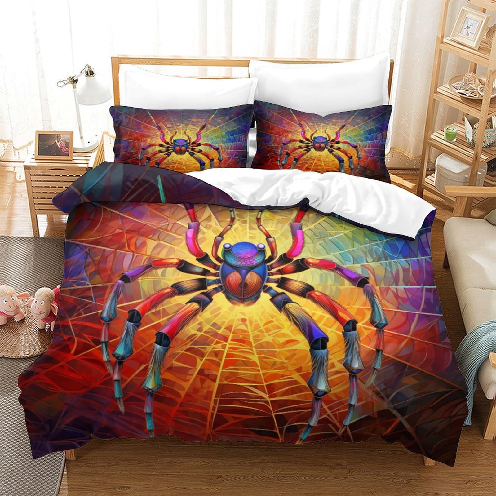 Housse de couette 260x220 cm araignée 3D avec 2 taies d'oreiller pour lit super king size