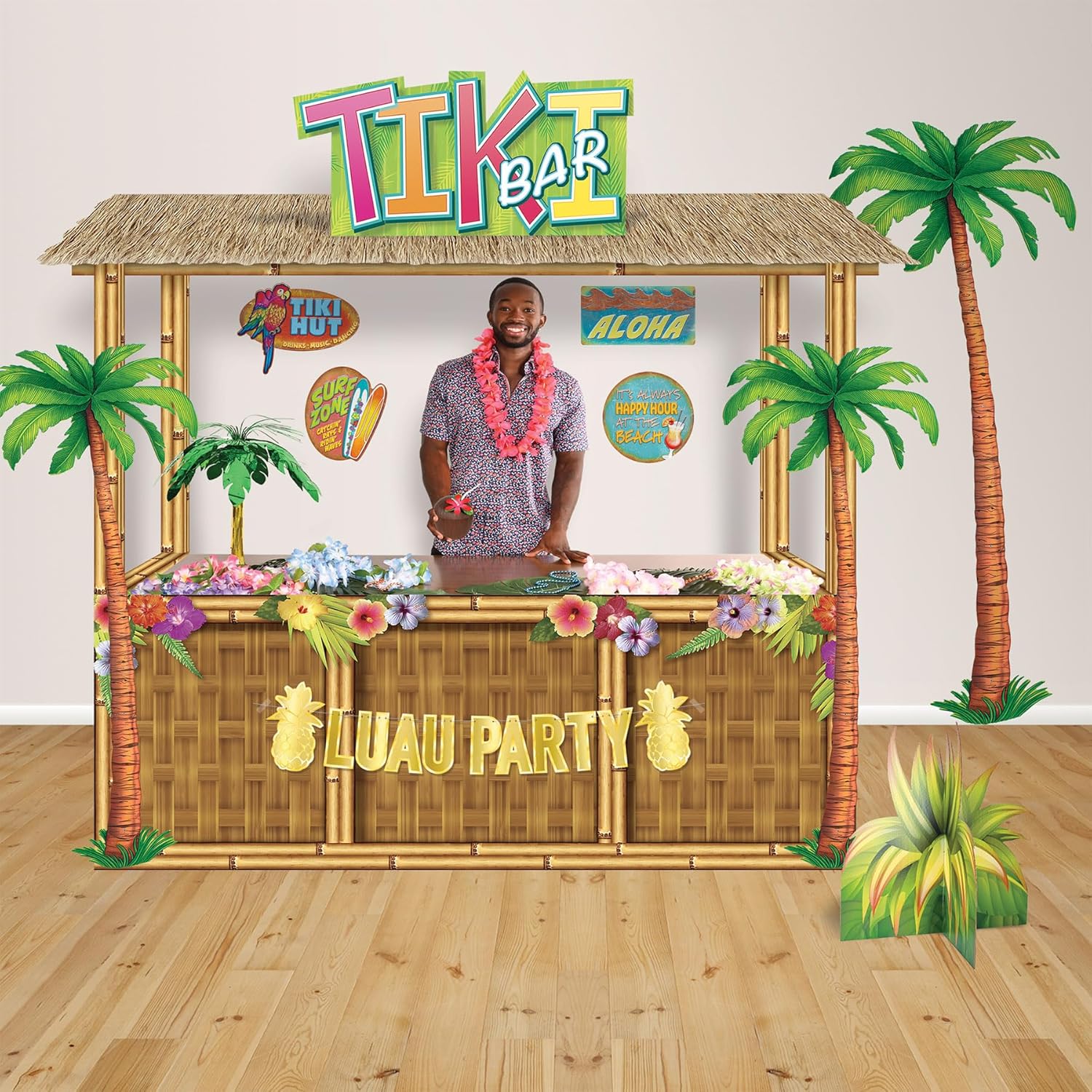 Beistle Jointed Palm Trees - 3 Pack, Cardstock Paper Palm Tree Cutouts, Hanging Wall Decorations for Luau, Tropical Hawaiian Beach Party, Summer Event Décor, Photo Backdrop, Two 4’ & One 6’