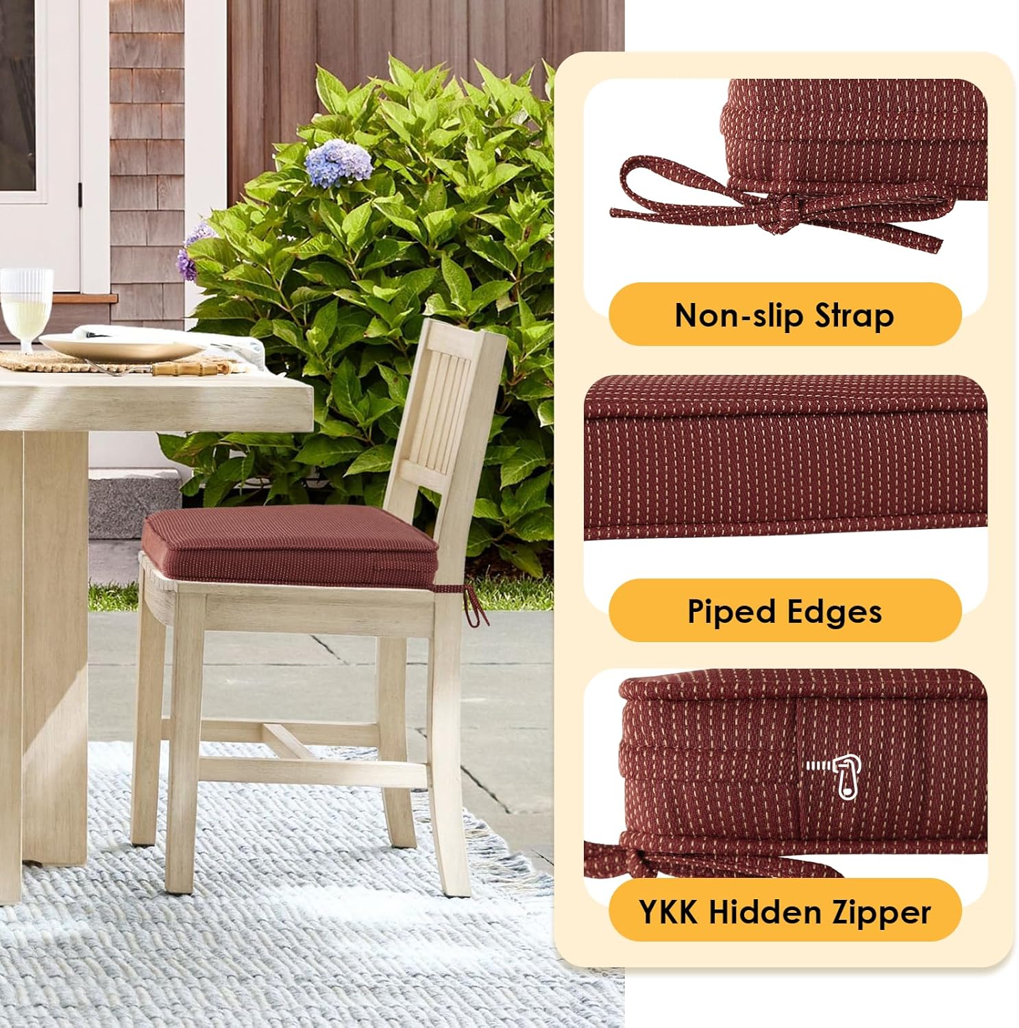 Outdoor Square Corner Seat Cushion, 19"x19"x3", Set of 4, Non Slip Seat Cushion Pads with Removable Cover for Patio Furniture, Garden Yard Lawn, Tan Dotted Red Base - Image 4