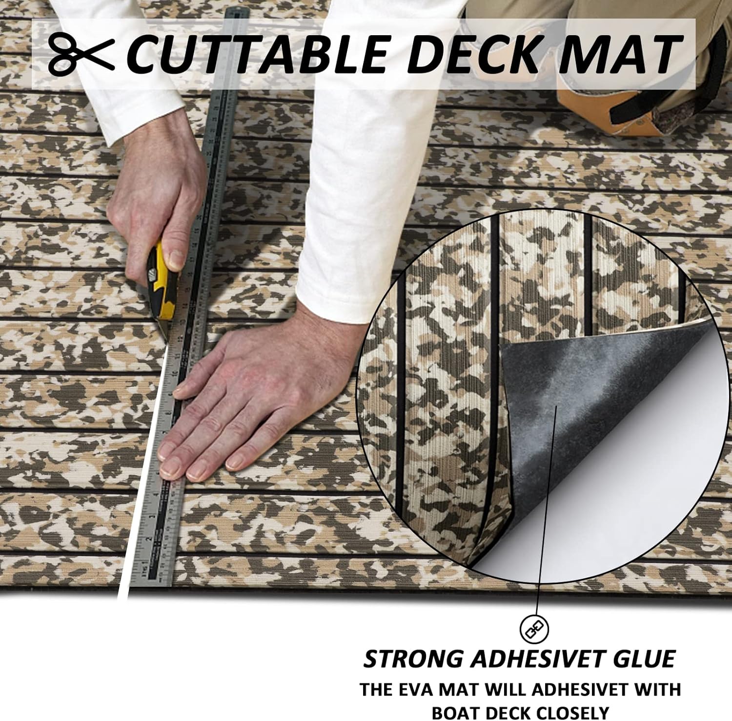 EVA Foam Boat Decking 94" x 45" Self-Adhesive Non-Slip 6mm Camo Marine Deck for Yacht Jet Ski Kayak Fishing