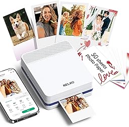 Nelko Portable Photo Printer, PP03 Color Mini Photo Printer for iPhone & Android, with 50 Sheets of Photo Paper, Bluetooth Picture Printer for Christmas, Family, Travel, White