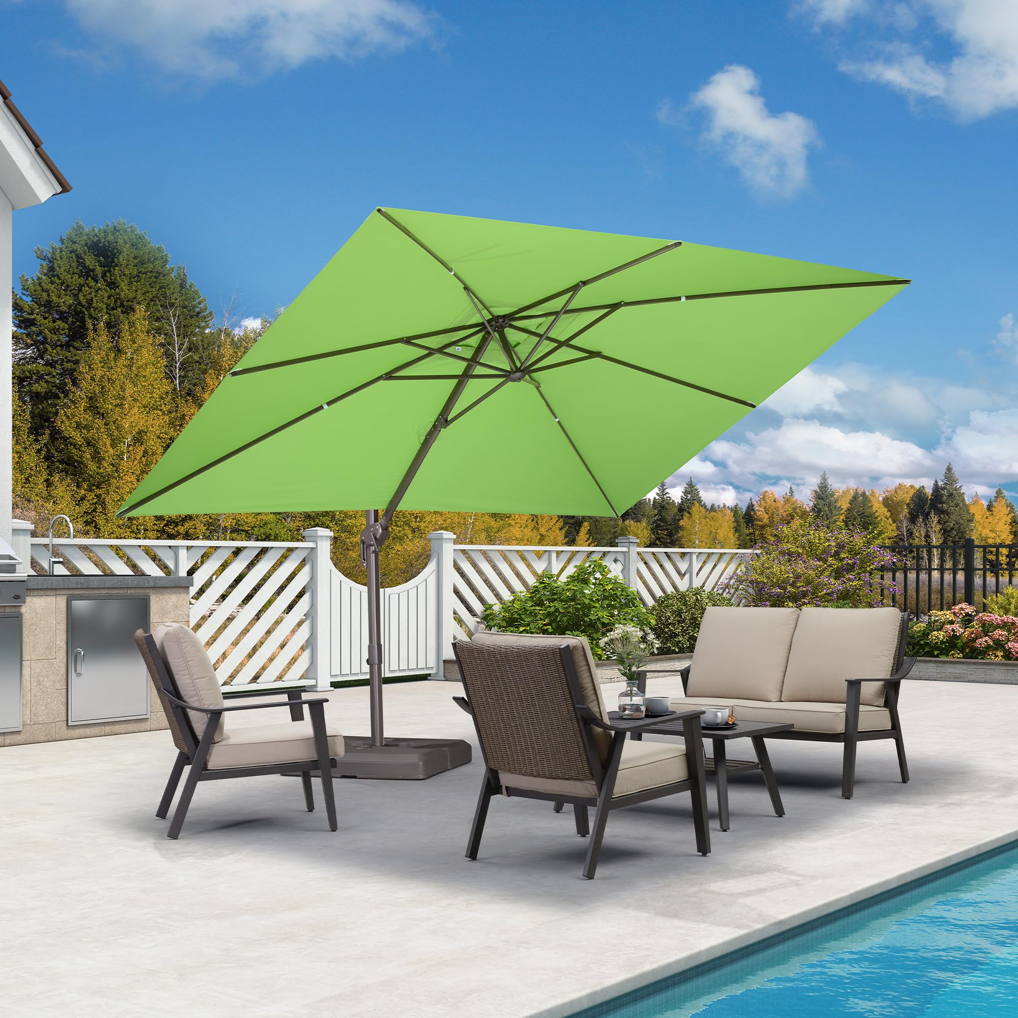 PURPLE LEAF 9' X 11.5' Rectangle Cantilever Umbrella Patio Umbrella Outdoor Aluminum Offset Hanging Umbrella with 360-degree Rotation for Pool Garden Backyard Deck, Green