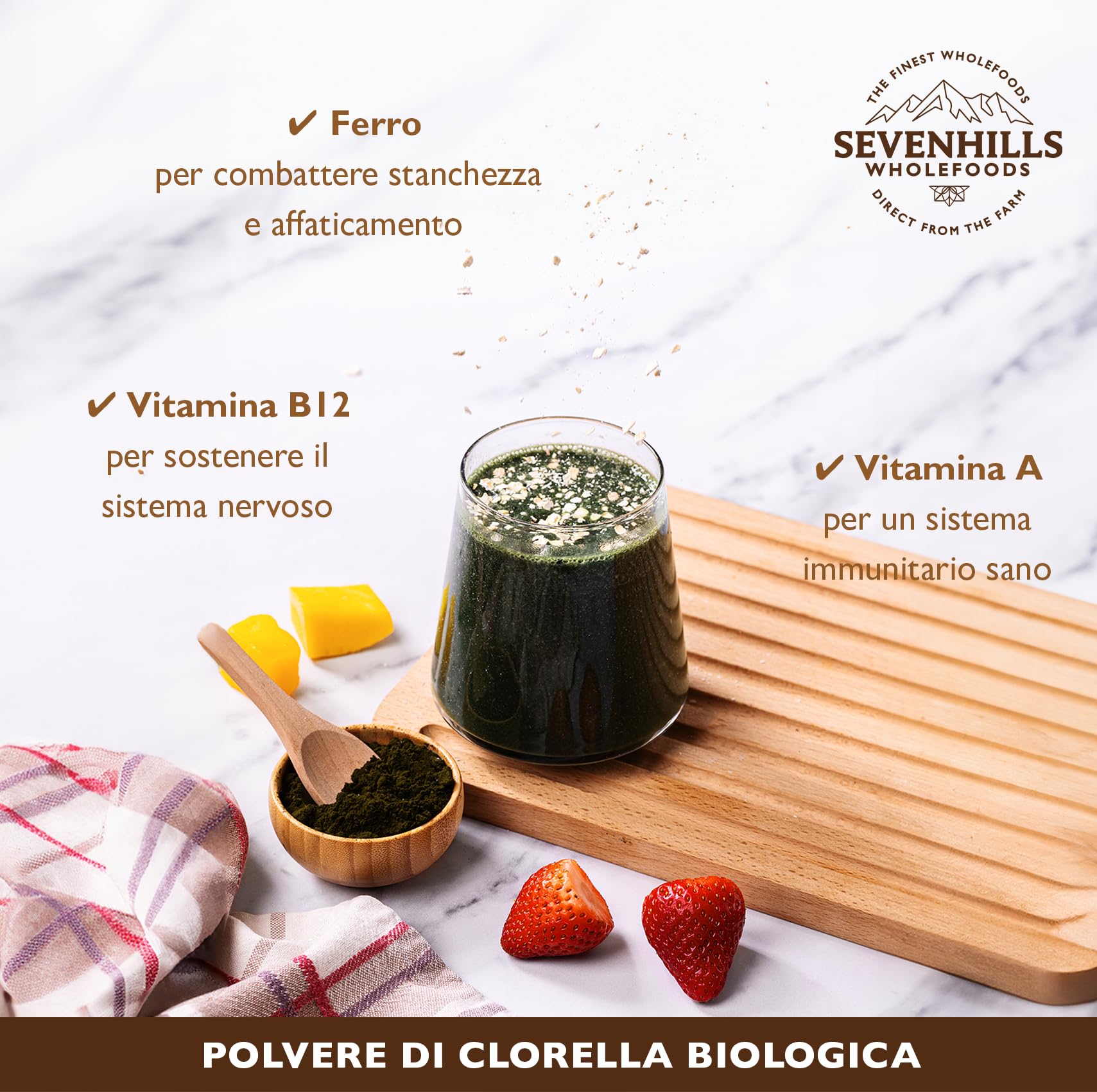 Sevenhills Wholefoods Polvere Di Clorella, Parete Cellulare Rotto Bio 500g