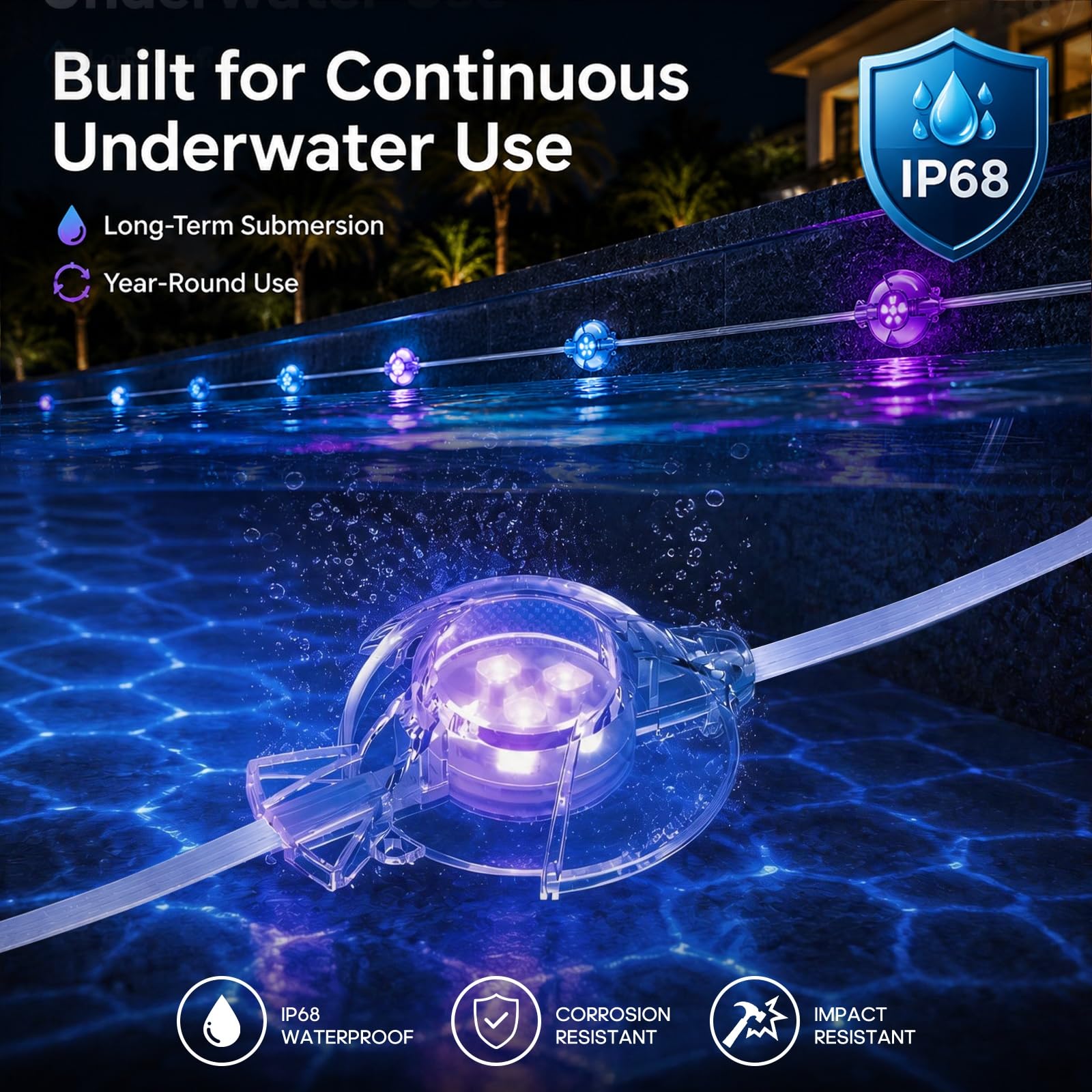 Illuminazione per laghetto RGB, 35 m, 24 in 1, luci subacquee con app e telecomando, 16 milioni di colori, scene fai da te e 44 modalità di illuminazione, IP68, illuminazione per piscina