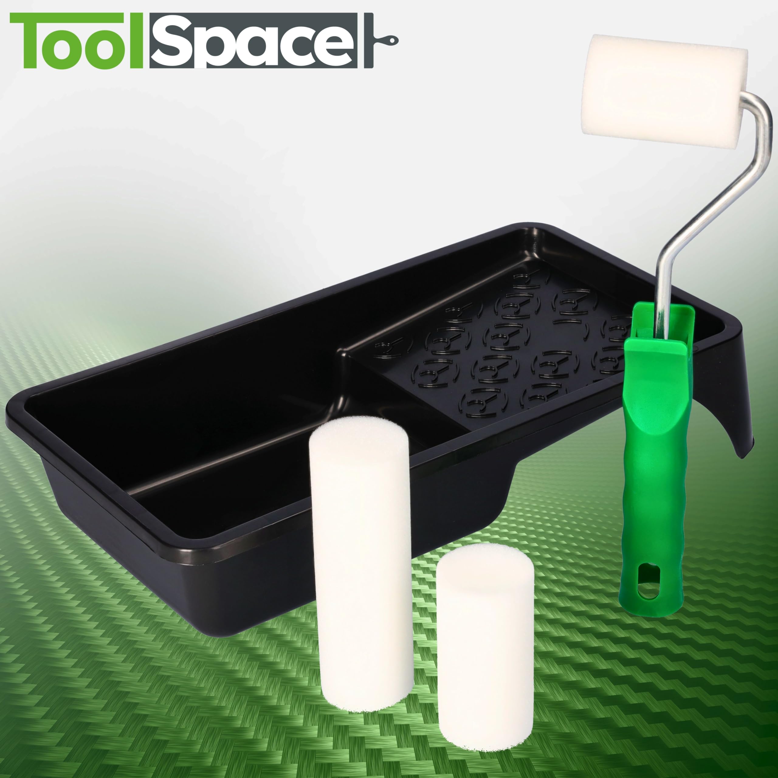 ToolSpace | ZESTAW MALARSKI | Wałek GĄBKOWY Moltopren 5cm, 7cm, 10cm rączka kuweta | Wałek malarski, do ścian, płaskich powierzchni, tacka na farbę