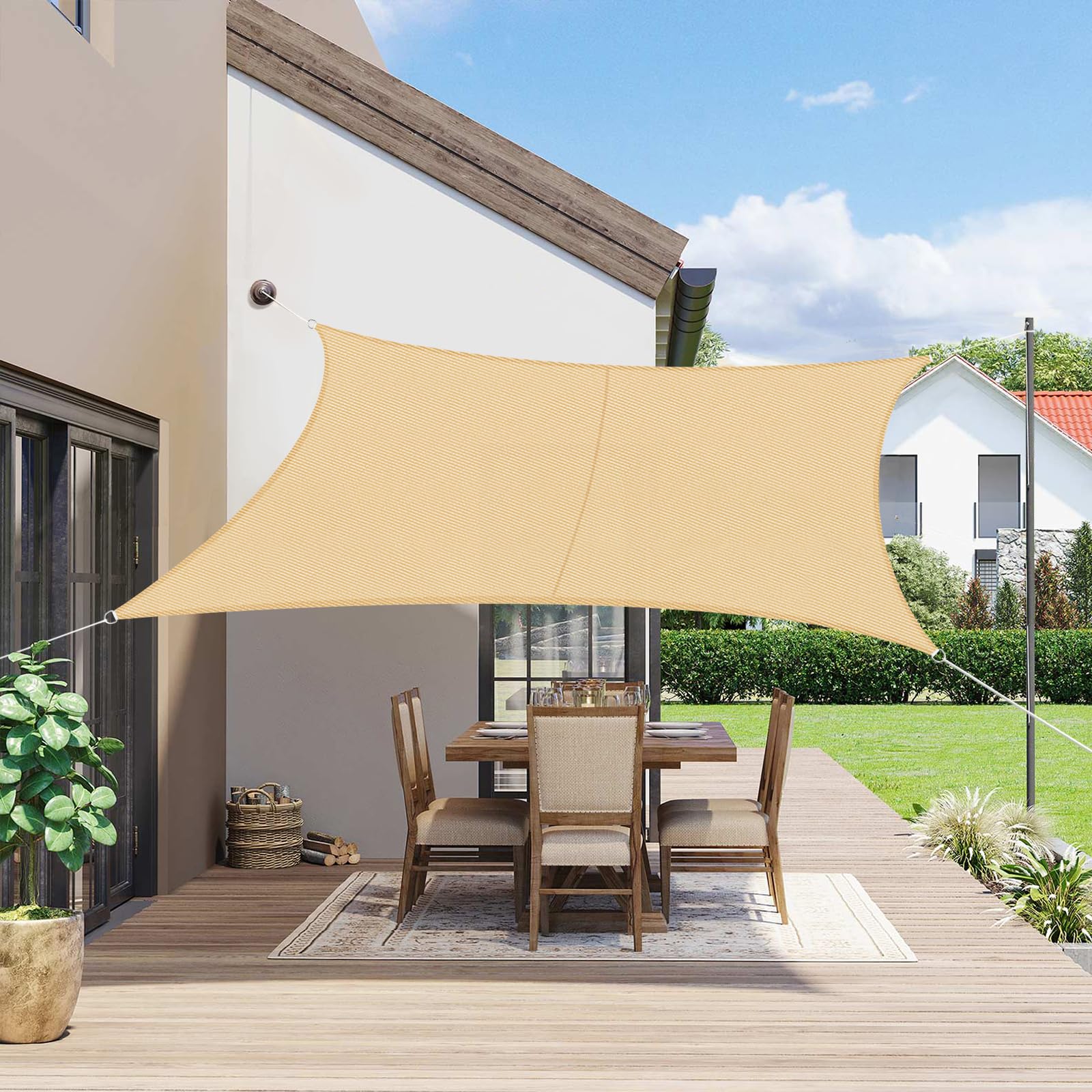 SUNNY GUARD Sun Shade Sail Waterproof 3 x 4 m Rectangular Windproof UV Protection for Patio, Garden, Outdoor, Terrace, Sand Colour