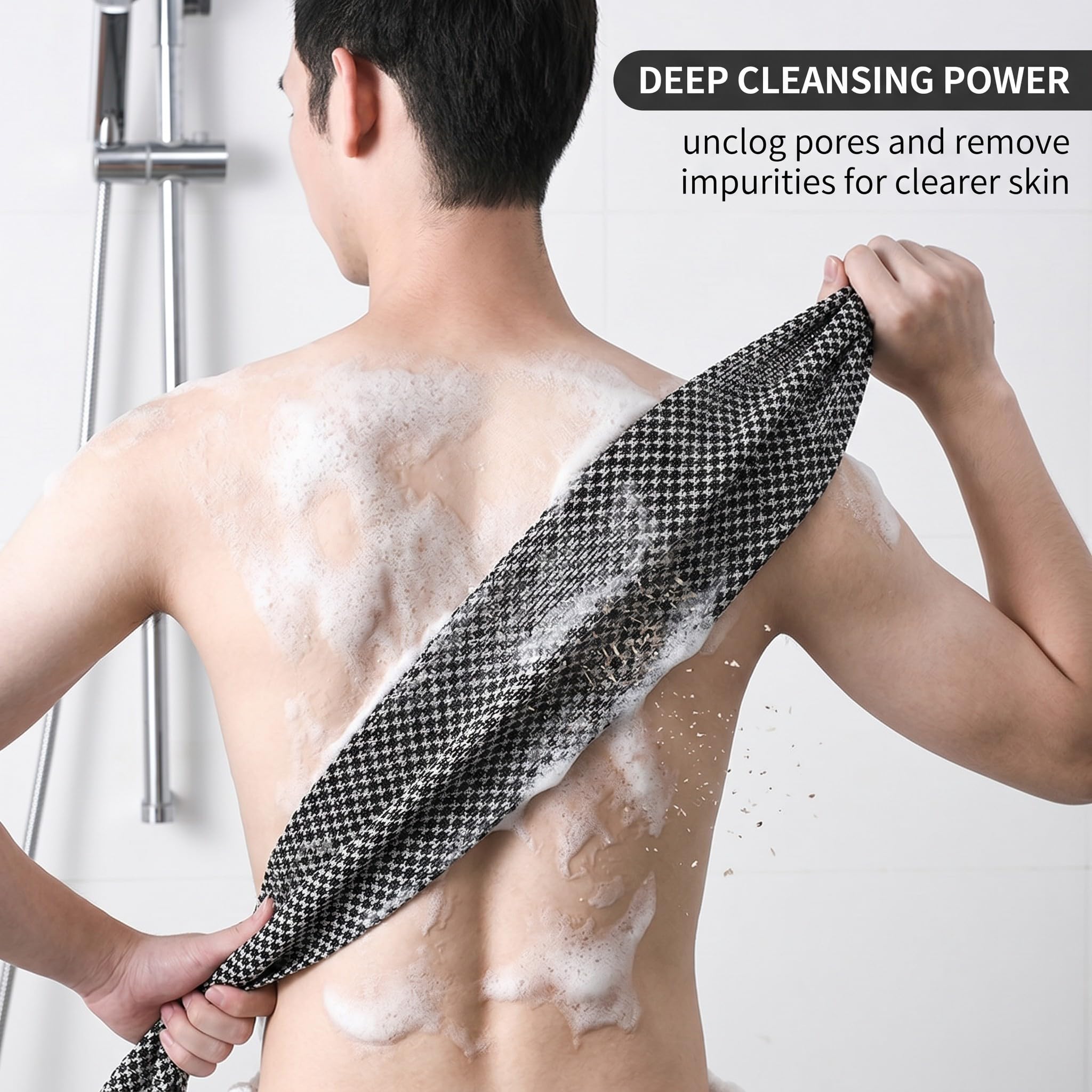 1 Pièces Serviette exfoliante douche, Brosse pour le dos douche, Serviette exfoliante japonaise, Ser-viette exfoliante, Lavage Dos (Noir)