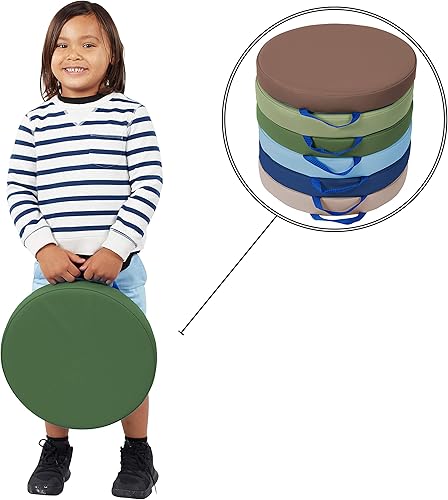 Miniatura 2 de SoftScape - Cojines de piso redondos de 15 pulgadas con asas asientos flexibles para la educación a distancia en el hogar, guardería, preescolar,