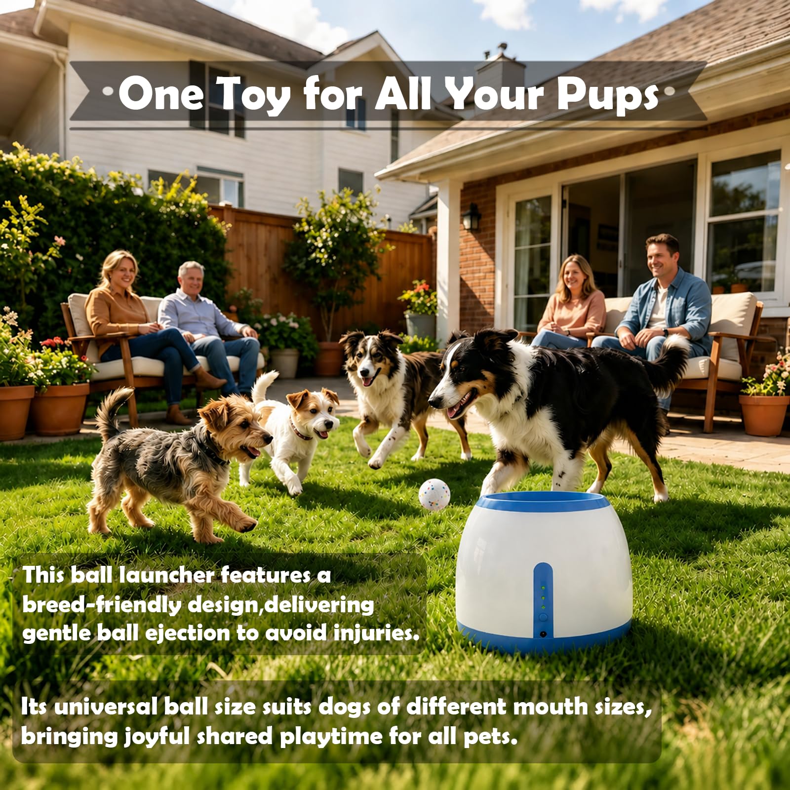 Lanciatore automatico di palle per cani, lanciatore e palline da tennis regolabile a 3 distanze, 3 palline incluse, per cani di piccola e media dimensione, adatto per interni ed esterni