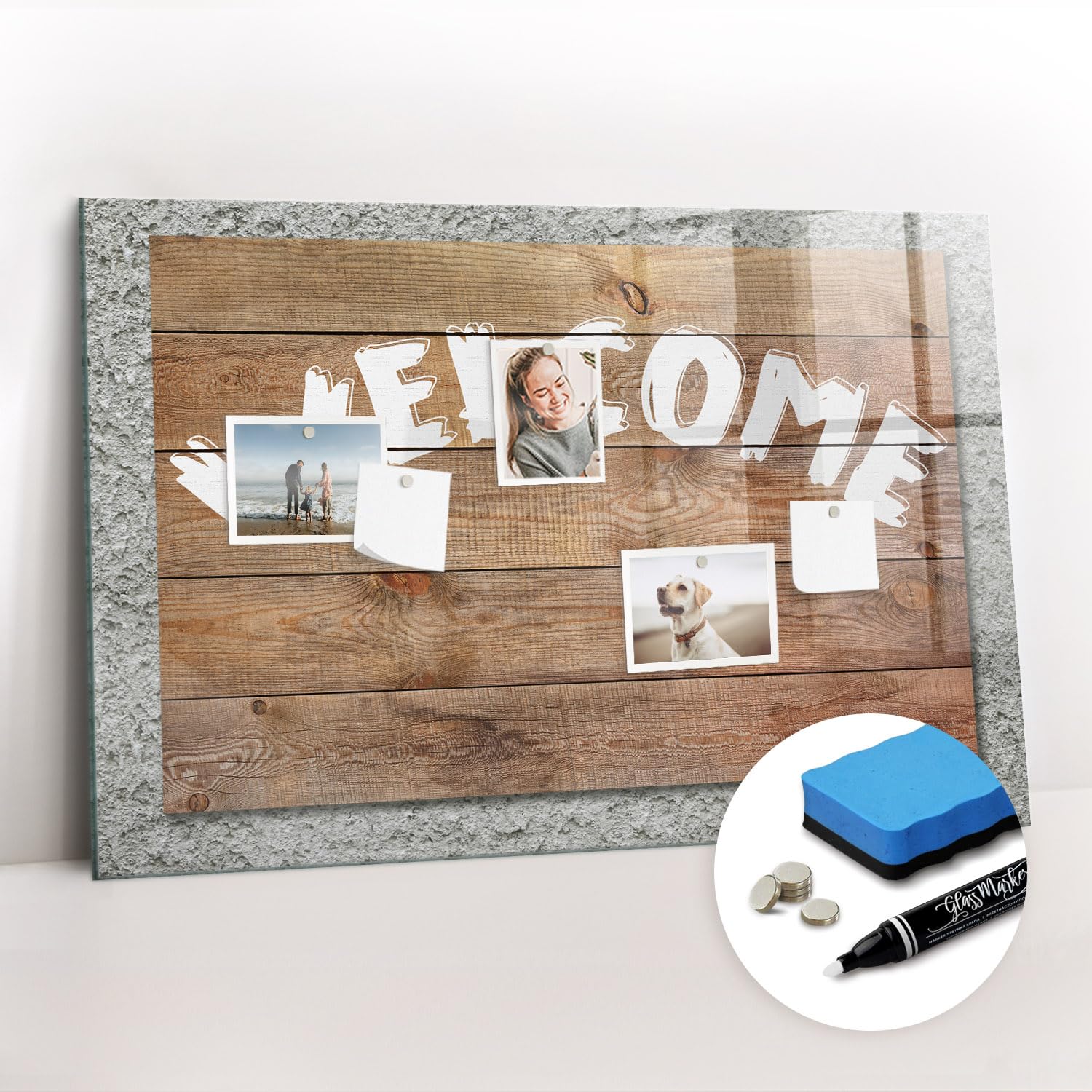 Glas-Magnetboard modern | Komplettset mit Neodym-Magneten, Marker & Schwamm | Glänzende, robuste Schreibfläche | Optimal für Büroorganisation & Meetingräume- 90x60 - Willkommenstafel