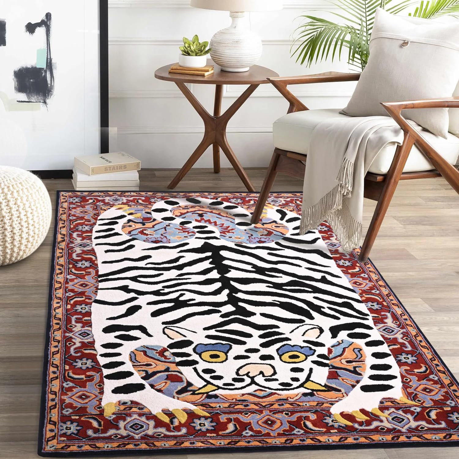 Amazon.com: Artistic Handcrafted White Tiger Wool Area Rug, Plush
