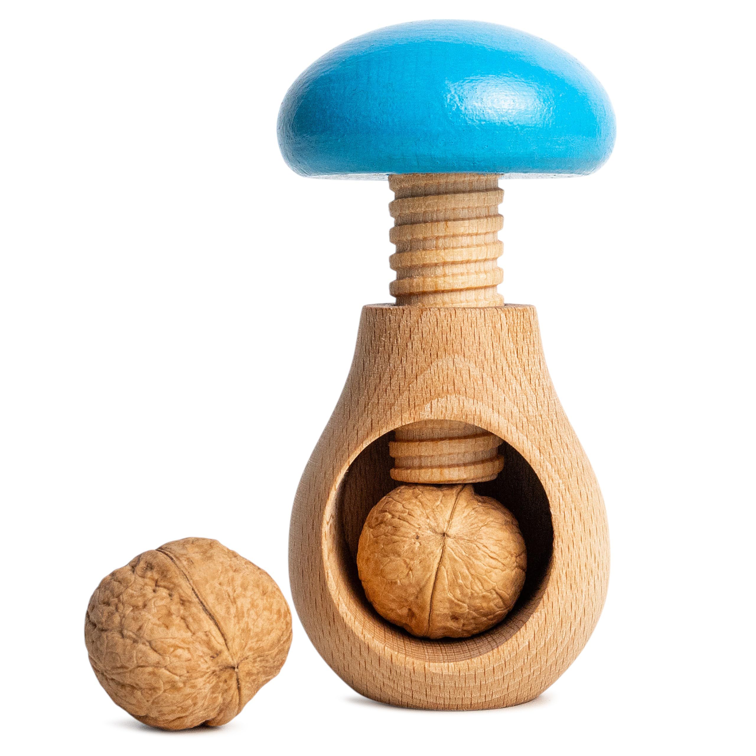 Creative Home Blue Wooden Nutcracker Boletus | Mushroom Shaped | 10 x 6 cm | Natural Beech Wood | Screw Mechanism for Cracking Nut | Perfect as a Tool for the Kitchen | Solid & Durable