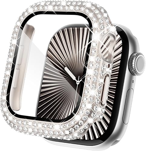 KADES - Funda protectora completa compatible con iWatch, con protector de pantalla de vidrio templado incorporado, brillante y con diamantes de