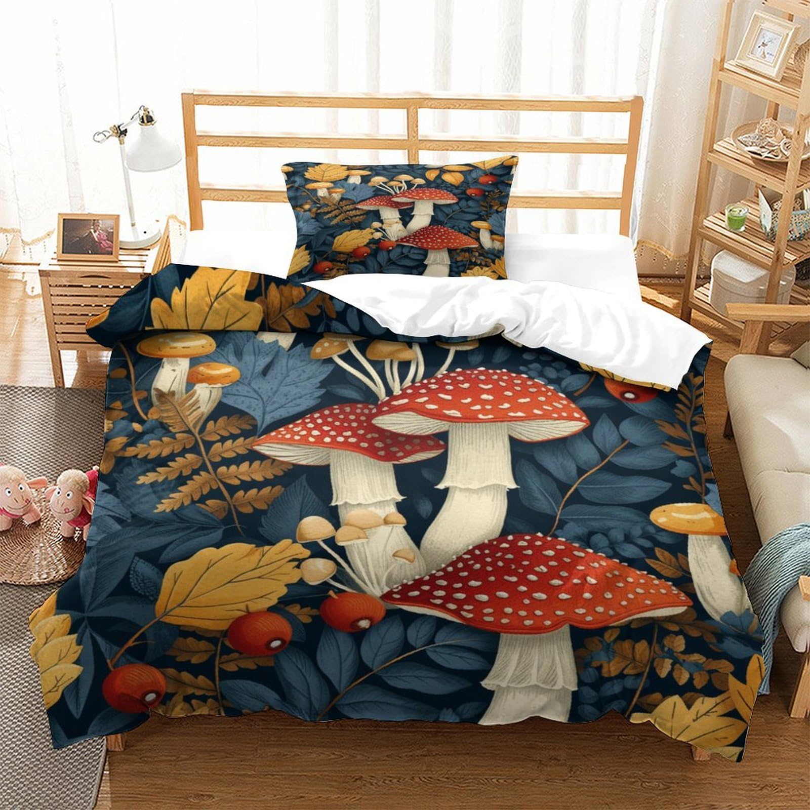 P1S9U7W5Y 3D Printed Forest Mushroom Duvet Cover Set 3pcs Microfiber Mushroom Bedding Set Single