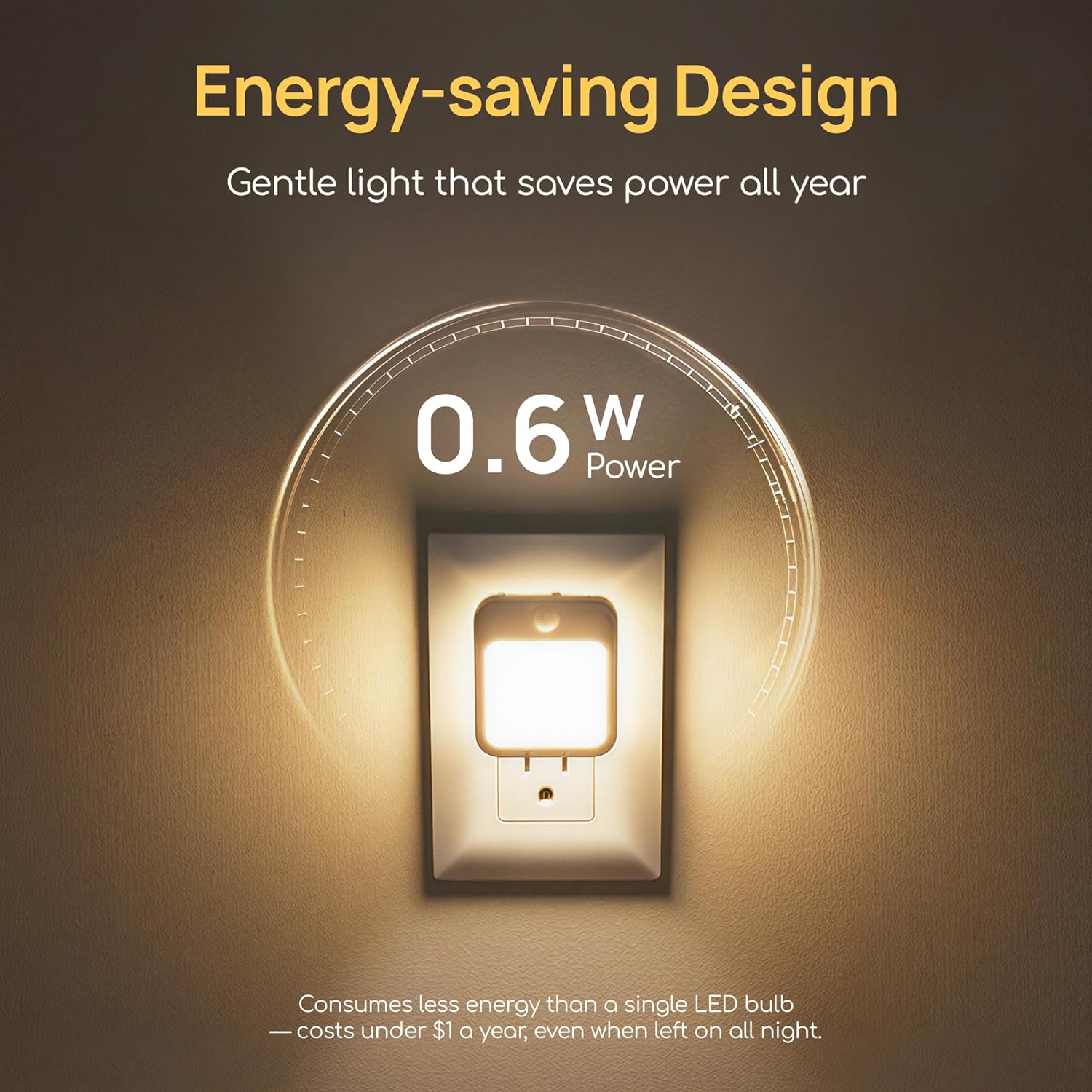 Plug-in Night Light with Motion Sensor, Dusk-to-Dawn Light Sensor, Stepless Dimming LED Night Lights for Bedroom, Hallway, Bathroom, Kids Room, Energy Efficient, 4-Pack